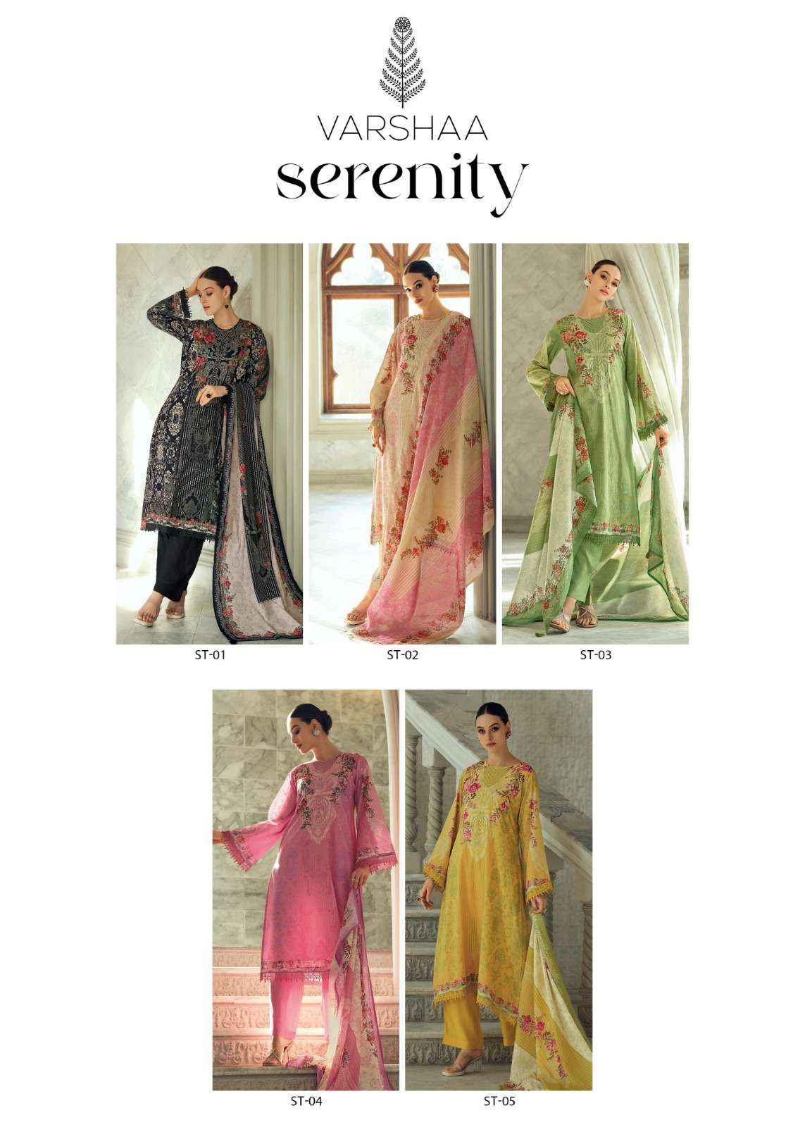 Varsha Serenity Premium Design Cotton Suit Dress Material Wholesale Price ( 5 Pcs Catalog )