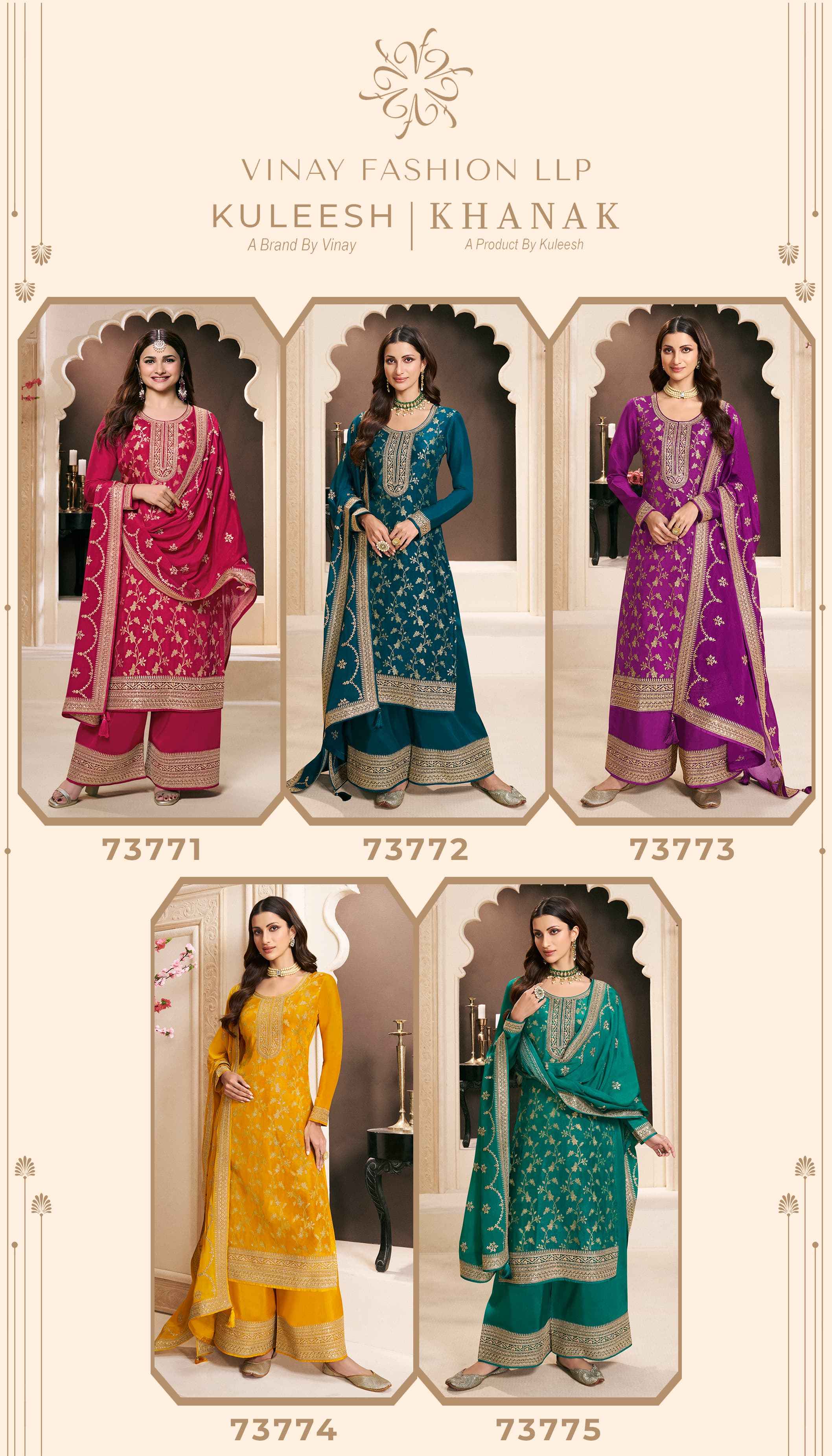 Vinay Kuleesh Khanak Wholesale Designer Dress Material ( 5 pcs Catalogue )