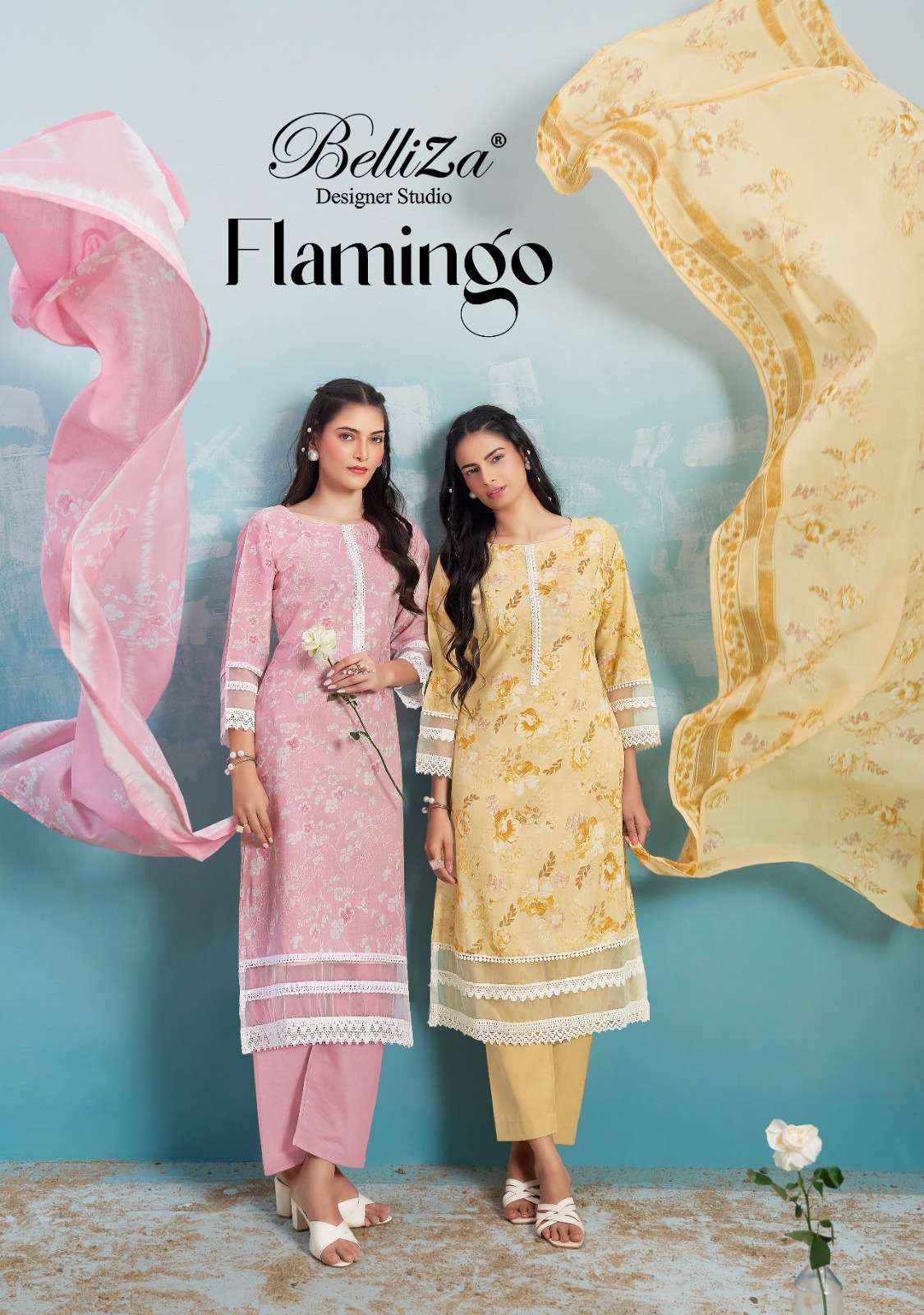 BELLIZA DESIGNER FLAMINGO WHOLESALE COTTON DRESS MATERIAL ( 6 PCS CATALOGUE )