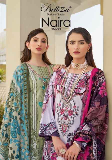 Belliza Designer Naira Vol 91 Wholesale Cotton Dress Material ( 8 pcs Cataloge )