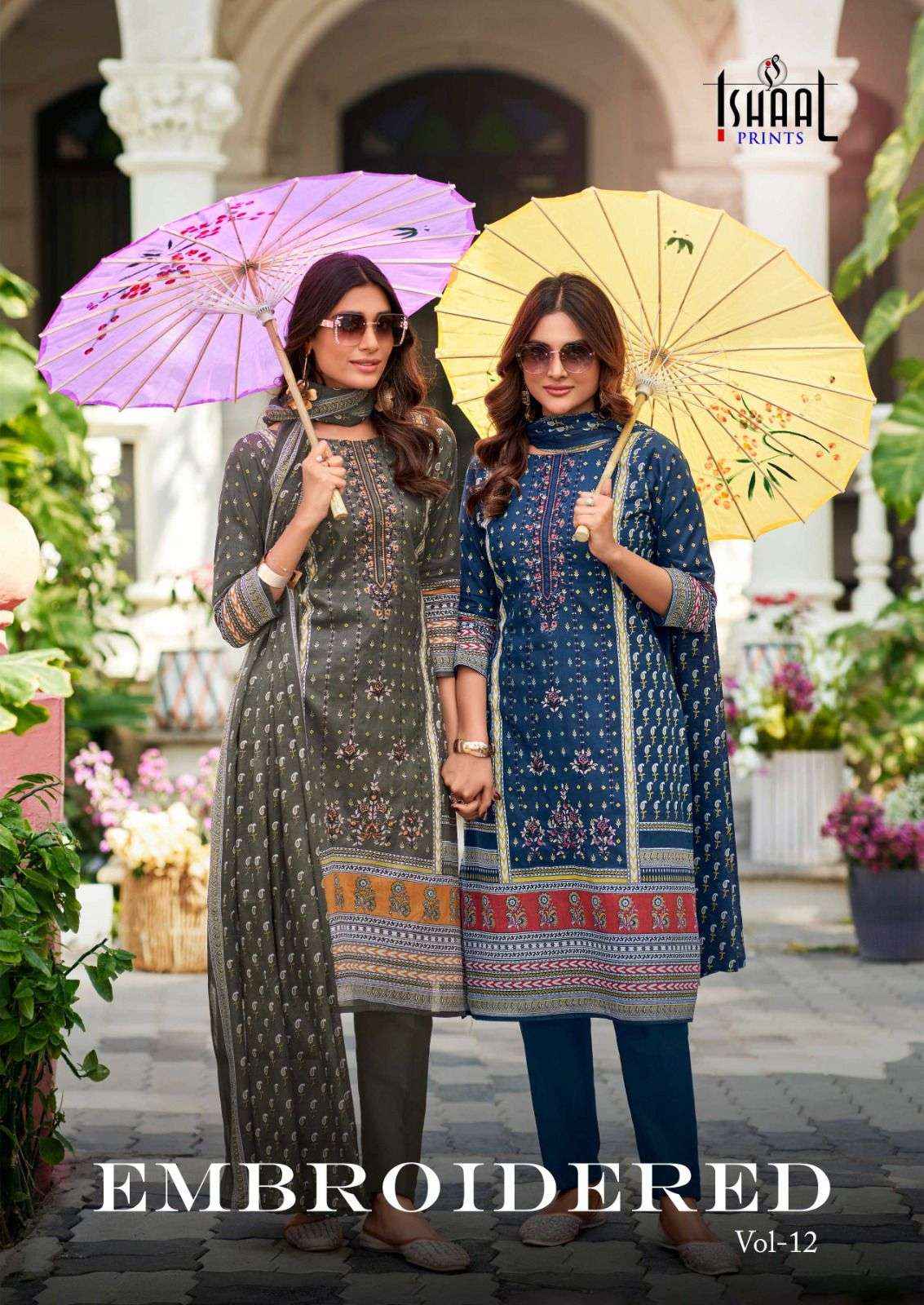 Ishaal Prints Embroidered Vol 12 Pure Lawn With Self Embroidered Dress Material ( 10 Pcs Catalogue )