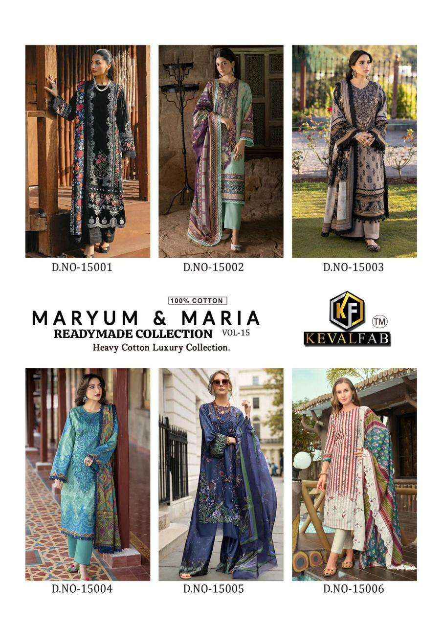 KEVAL FAB MARYUN & MARIA VOL 15 READY MADE SUIT WHOLESALE PRICE ( 6 PCS CATALOG )