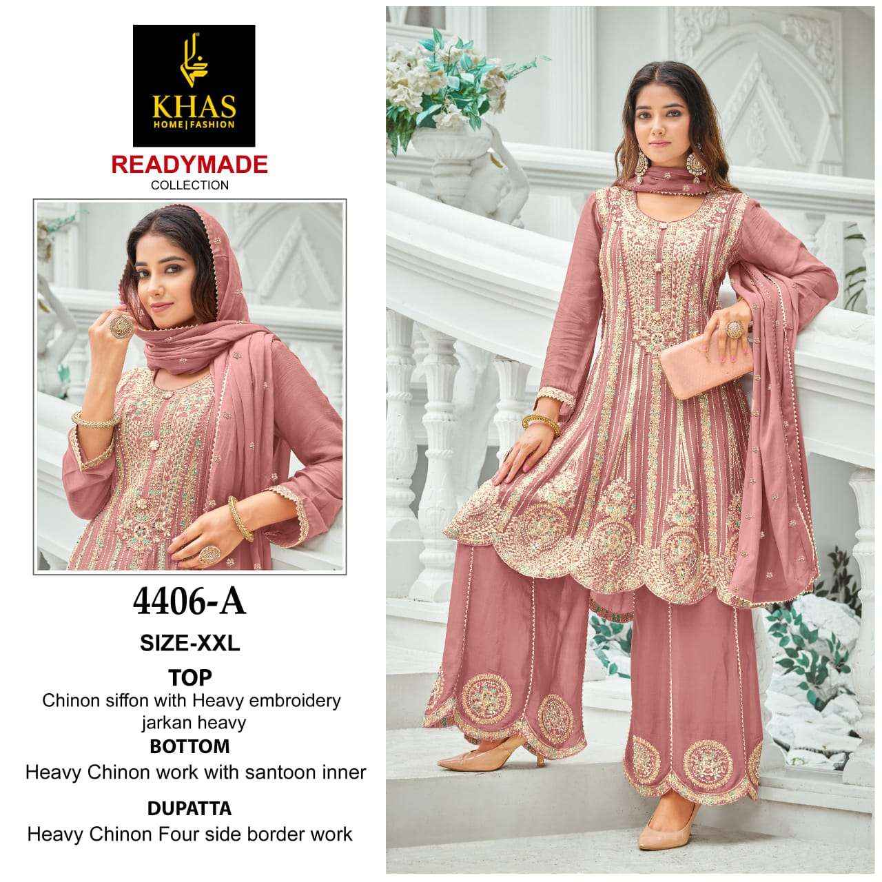 KHAS FASHION D NO 4406 HEAVY BEAUTIFUL EMBROIDERD READYMADE SUIT WHOLESALE PRICE ( 3 PCS CATALOG )