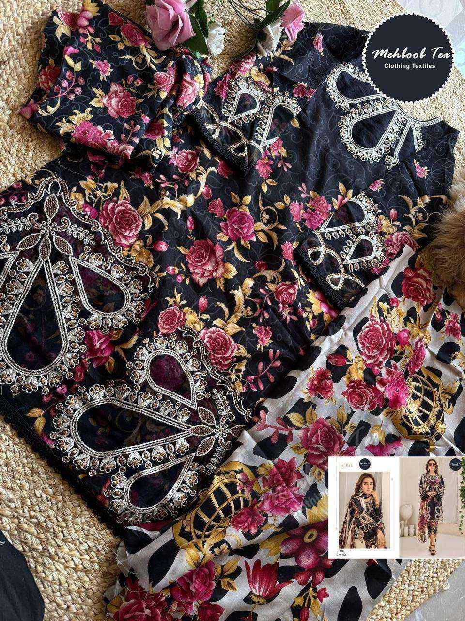 MEHBOOB TEX DESIGN NO - 1522-1524-1526 PURE COTTON PRINT EMBROIDERED SELF WORK PAKISTANI DRESS MATERIAL WHOLESALE PRICE ( 3 PCS CATALOG )