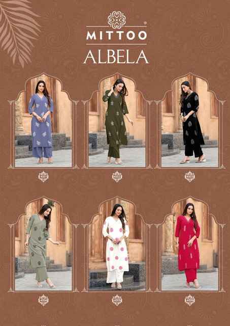 Mittoo Albela Wholesale Rayon Kurti With Bottom ( 6 pcs Catalogue )