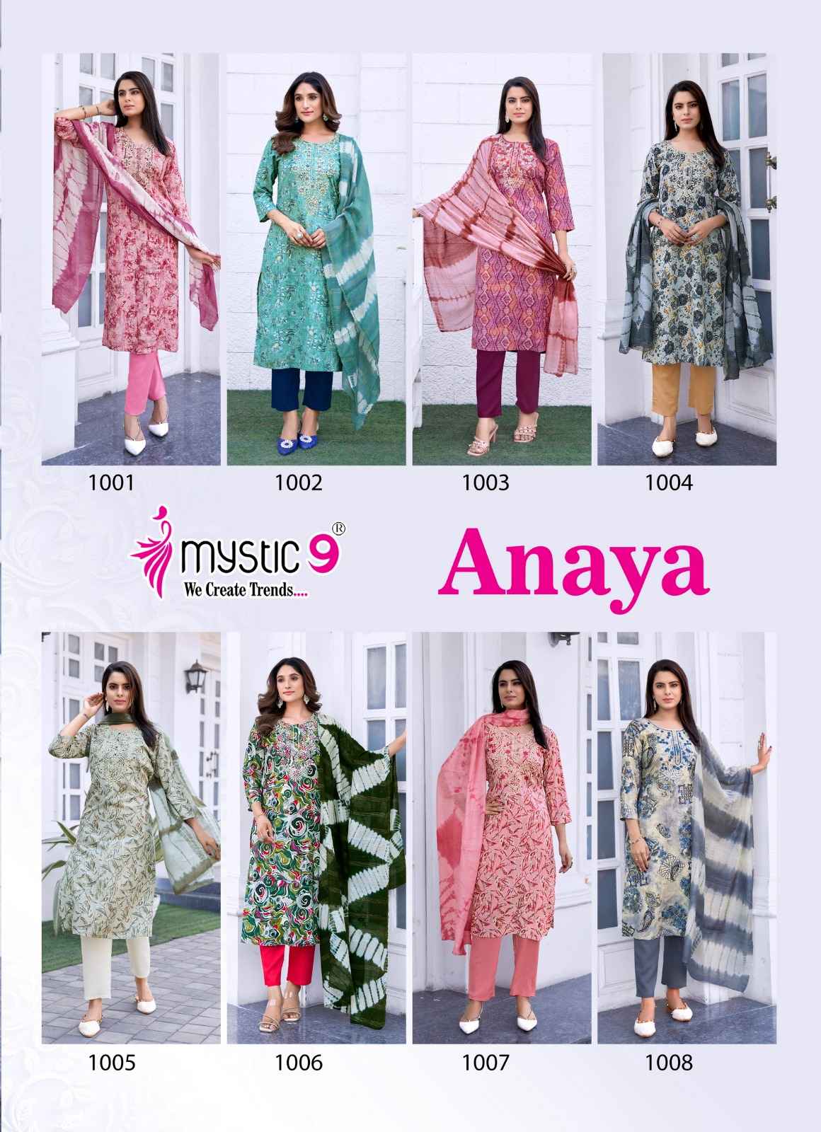 Mystic 9 Anaya Vol 1 Rayon Foil Printed Kurti Bottom With Dupatta Set Wholesale Price ( 8 Pcs Catalog )