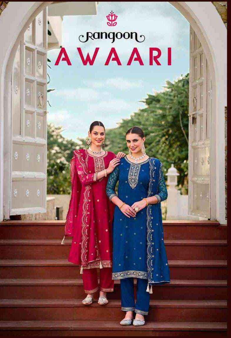 Rangoon Awaari Muslin Jacquard Designer Readymade Suits ( 4 Pcs Catalogue )