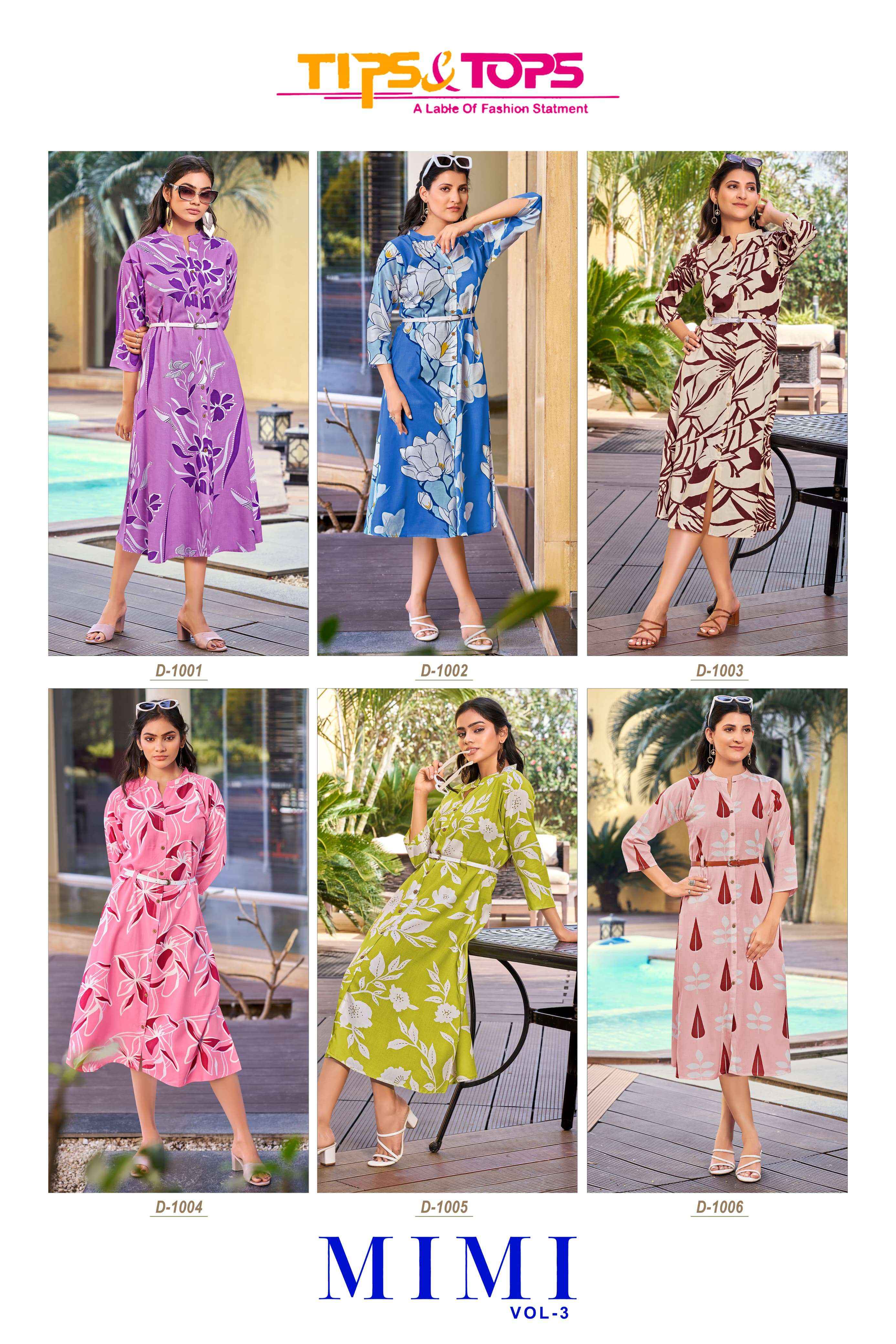 TIPS AND TOPS MIMI VOL 3 RAYON PRINTED FANCY WESTERN WEAR WHOLESALE PRICE ( 6 PCS CATALOG )