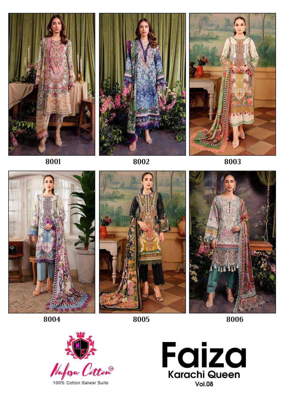 NAFISA COTTON FAIZA KARACHI QUEEN VOL 8 COTTON KARACHI SUIT ( 6 PCS CATALOG )