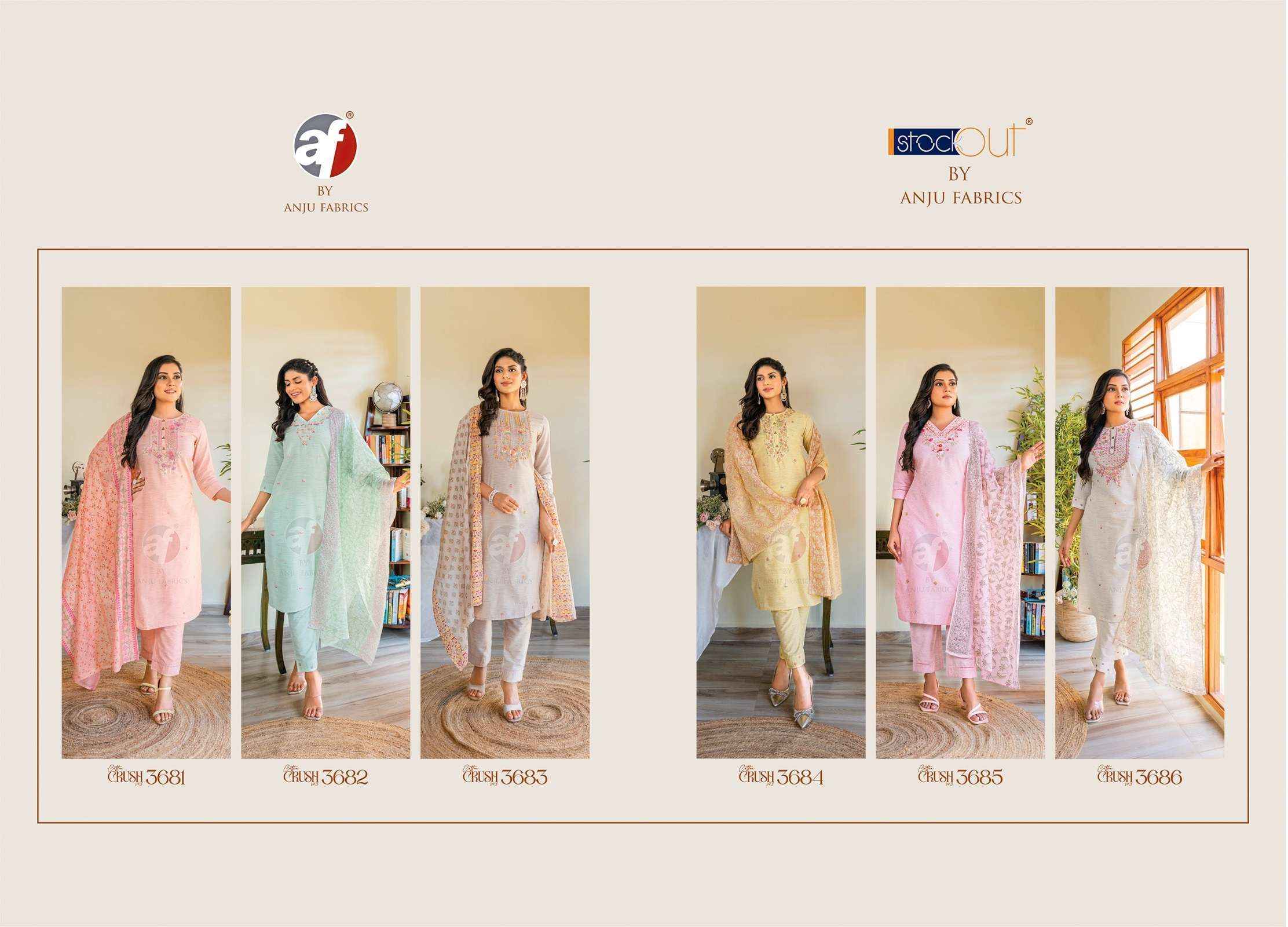 ANJU FABRICS COTTON CRUSH VOL 3 COTTON DESIGNER KURTI COMBO SET ( 6 pcs catalog )