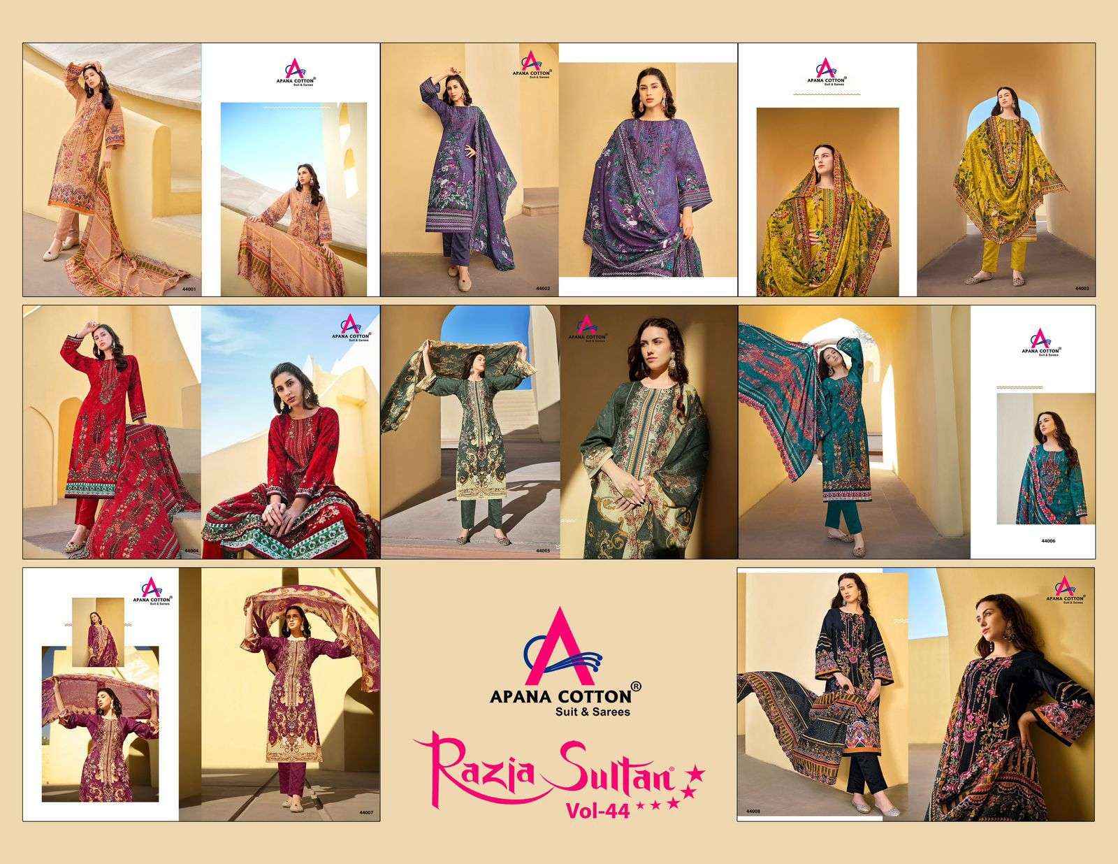 APANA COTTON RAZIA SULTAN VOL 44 COTTON PAKISTANI SUITS ( 10 PCS CATALOG )