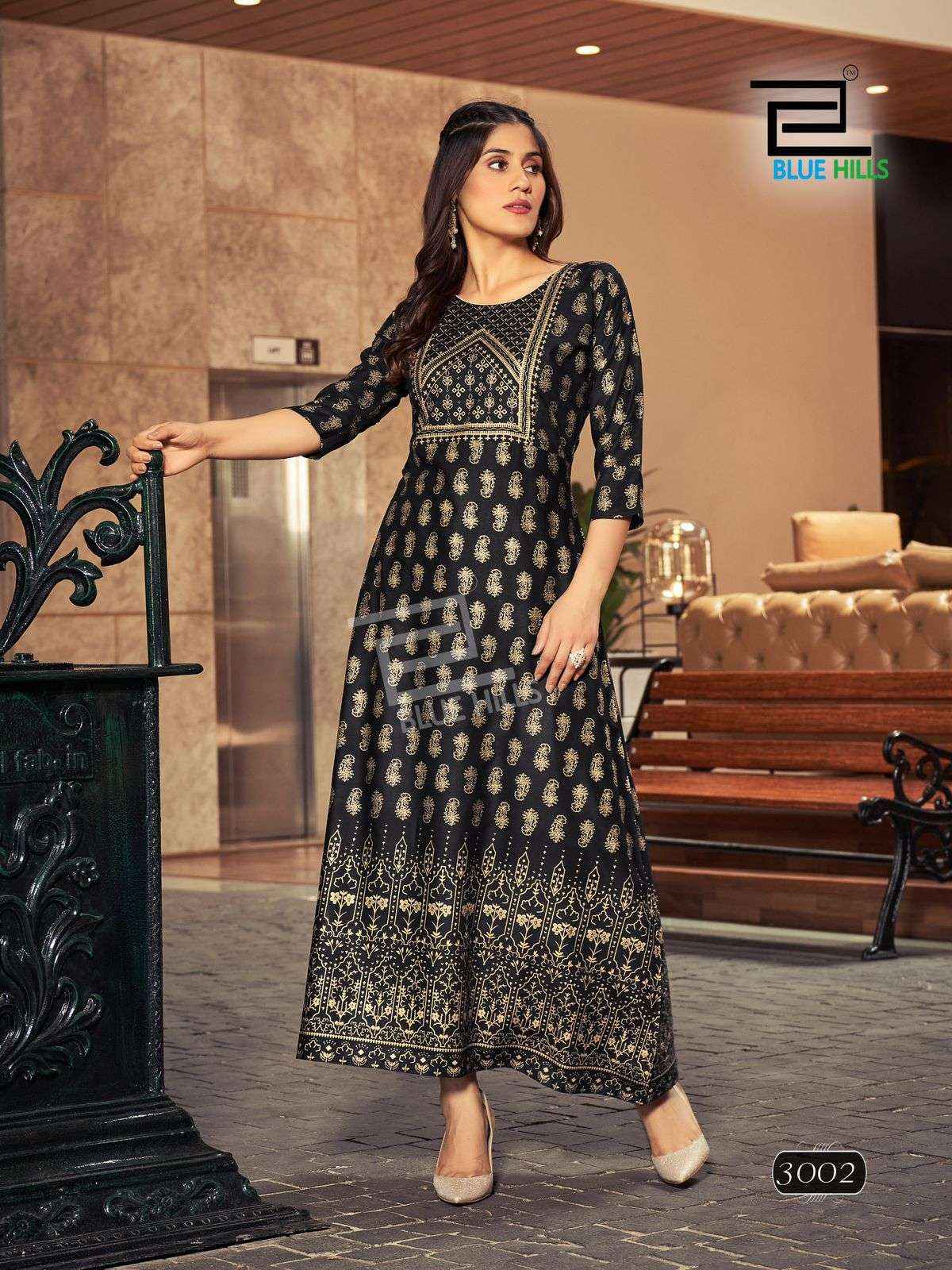 BLUE HILLS REELS VOL 3 RAYON FOIL PRINT LONG GOWN KURTI ( 8 PCS CATALOG )