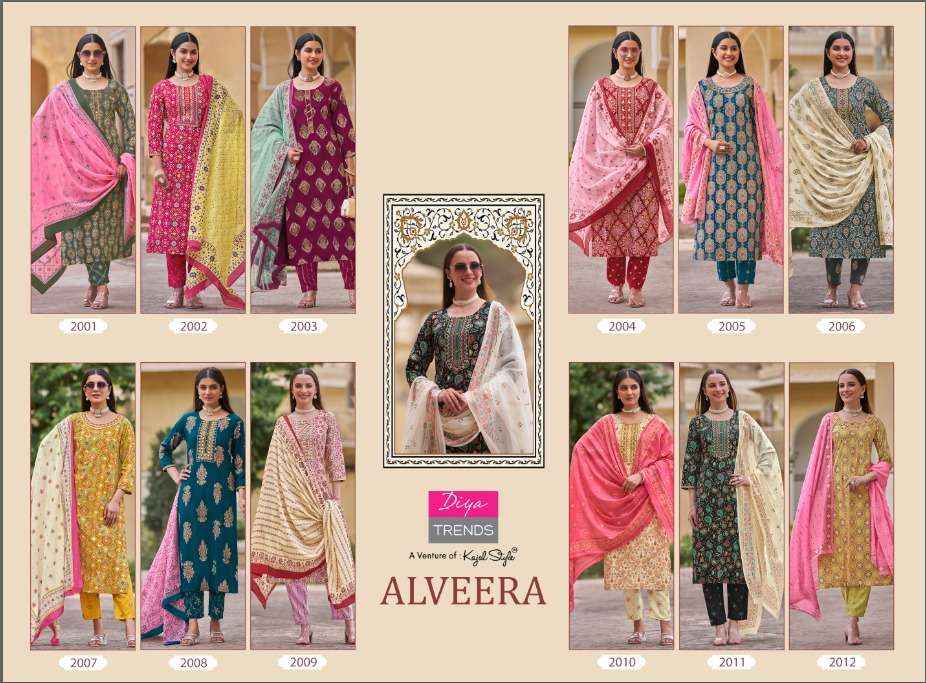 DIYA TRENDS ALVEERA RAYON STRAIGHT KURTI WITH PANT AND DUPATTA SET ( 12 PCS CATALOG )