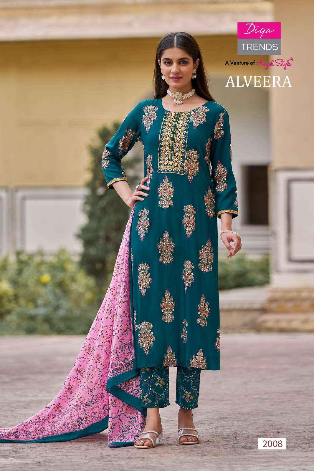 DIYA TRENDS ALVEERA RAYON STRAIGHT KURTI WITH PANT AND DUPATTA SET ( 12 PCS CATALOG )