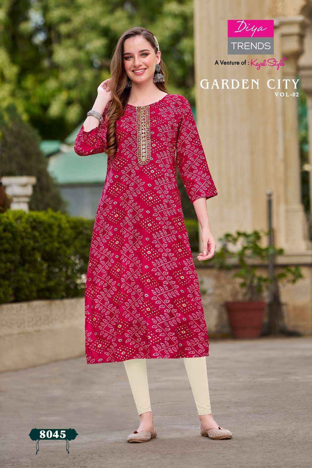 DIYA TRENDS GARDEN CITY VOL 2 RAYON STRAIGHT PATTERN KURTI ( 12 PCS CATALOG )