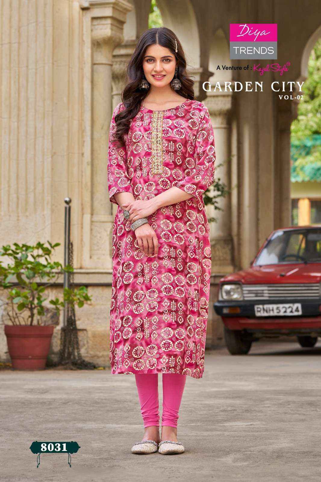 DIYA TRENDS GARDEN CITY VOL 2 RAYON STRAIGHT PATTERN KURTI ( 12 PCS CATALOG )