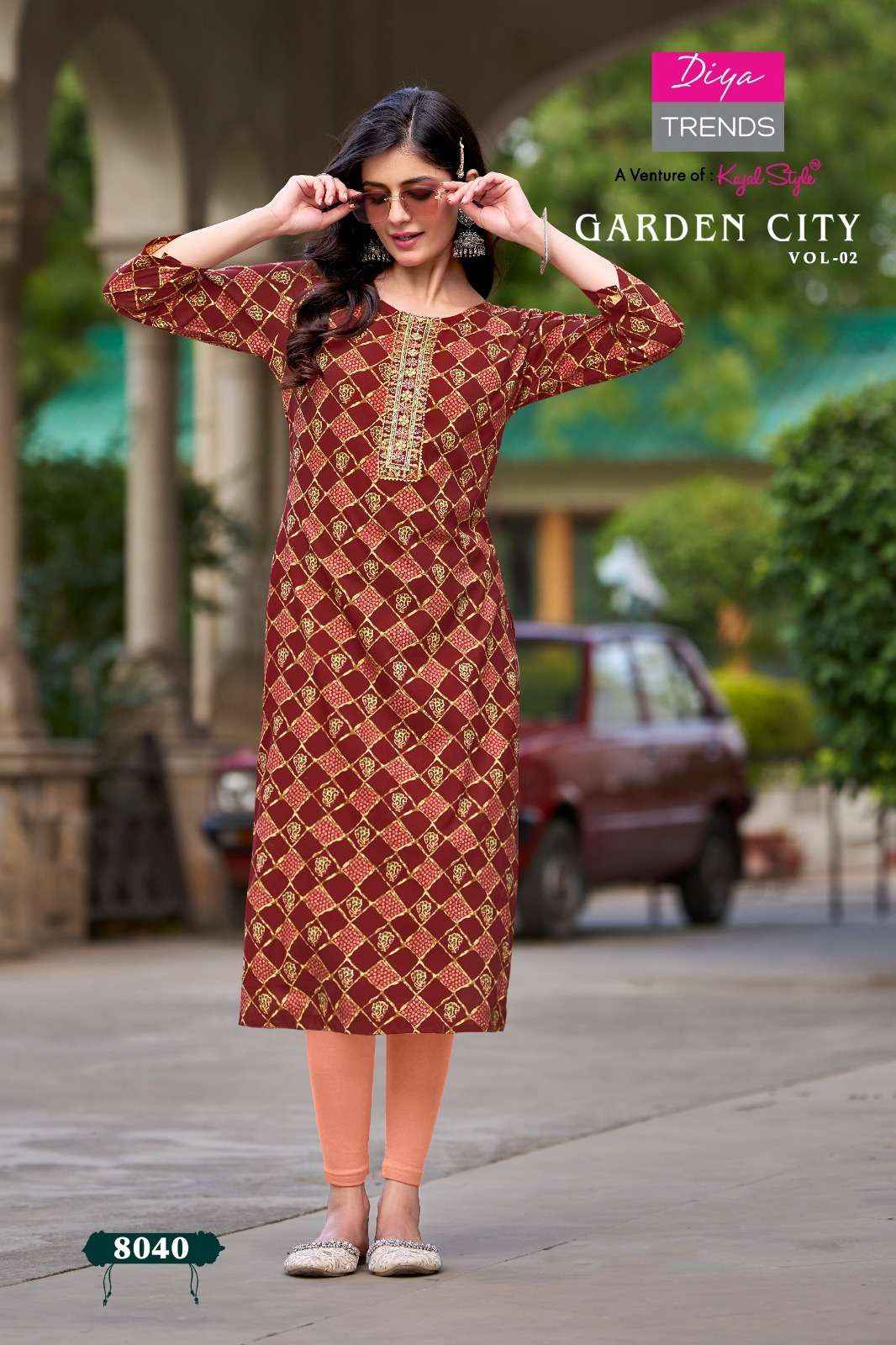 DIYA TRENDS GARDEN CITY VOL 2 RAYON STRAIGHT PATTERN KURTI ( 12 PCS CATALOG )