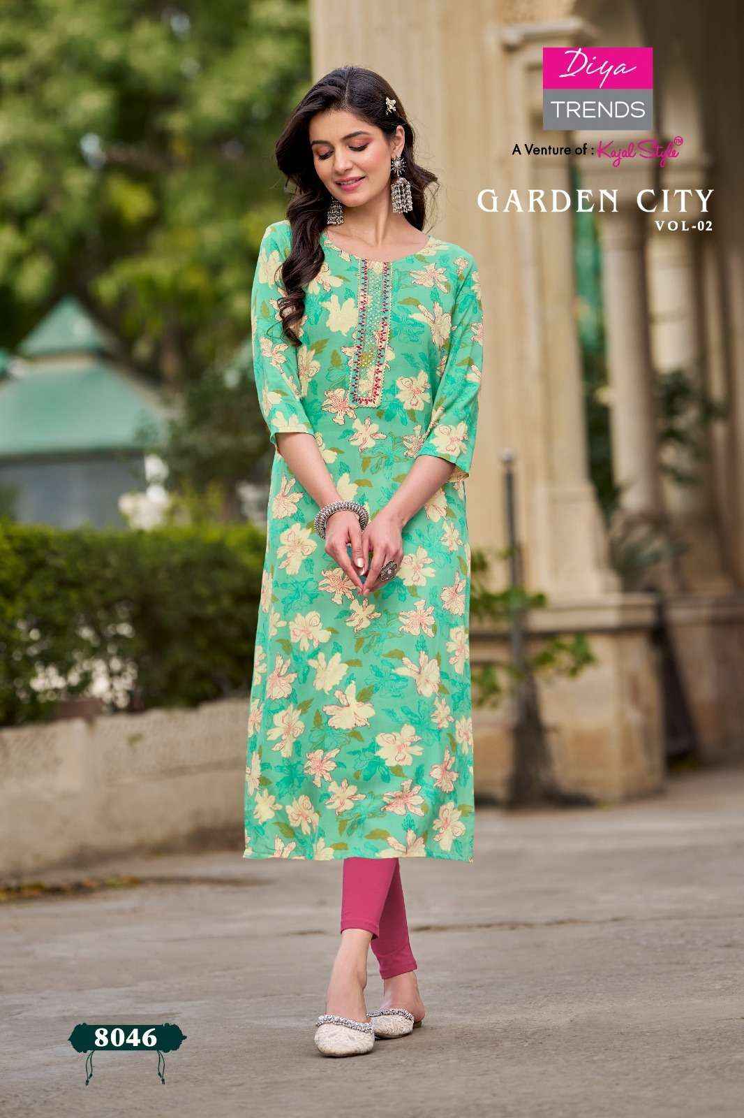 DIYA TRENDS GARDEN CITY VOL 2 RAYON STRAIGHT PATTERN KURTI ( 12 PCS CATALOG )