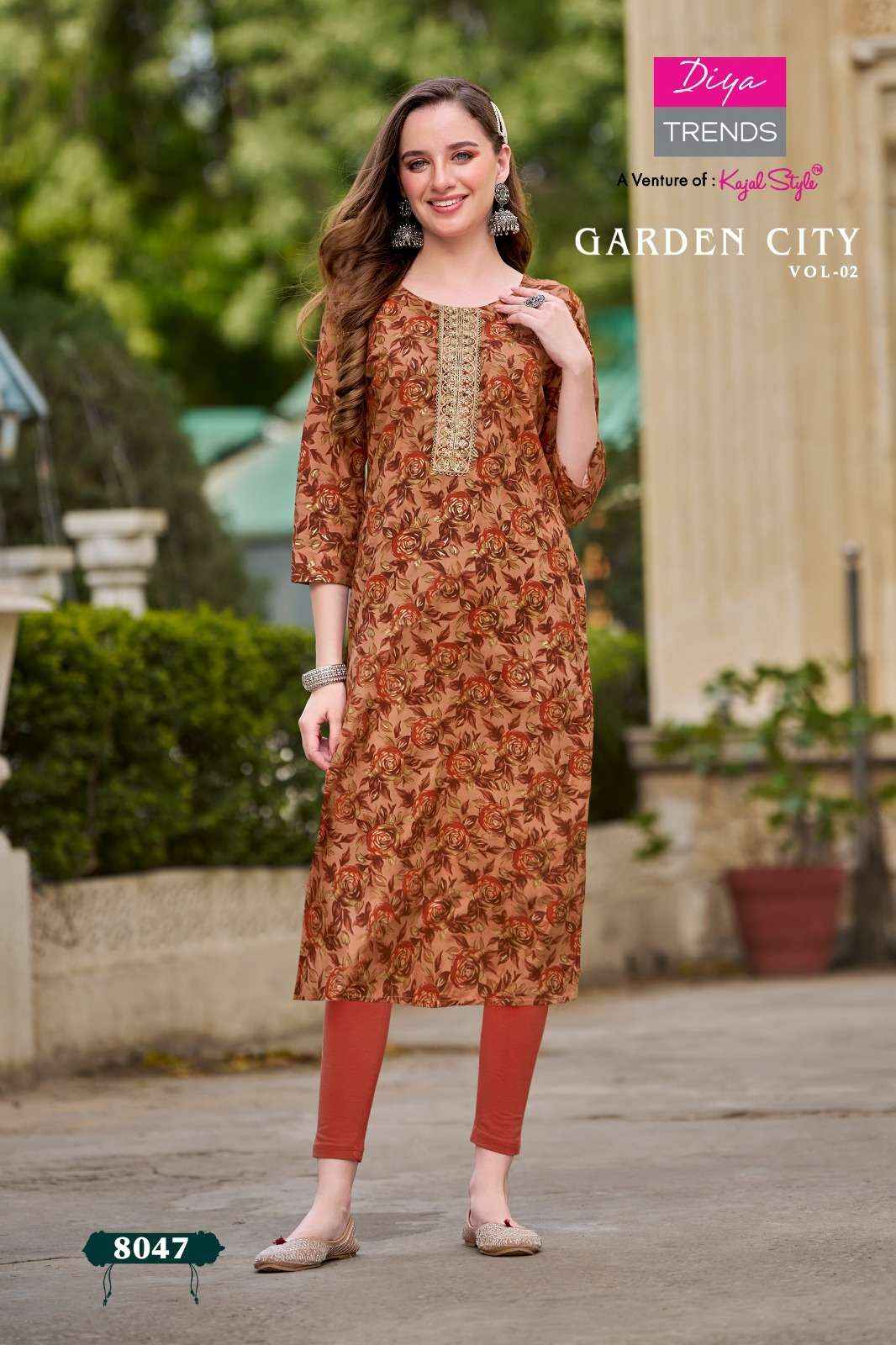 DIYA TRENDS GARDEN CITY VOL 2 RAYON STRAIGHT PATTERN KURTI ( 12 PCS CATALOG )