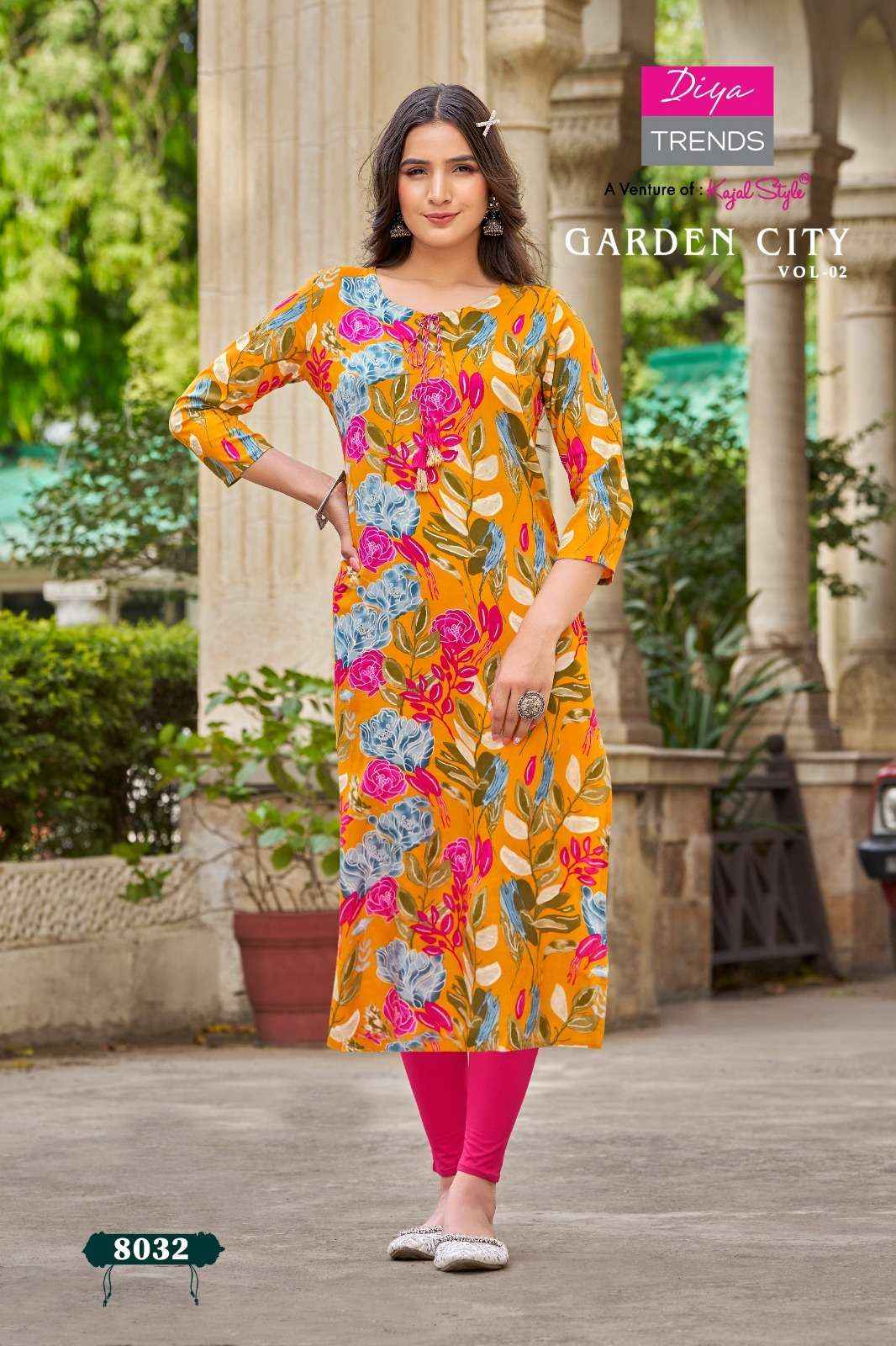 DIYA TRENDS GARDEN CITY VOL 2 RAYON STRAIGHT PATTERN KURTI ( 12 PCS CATALOG )