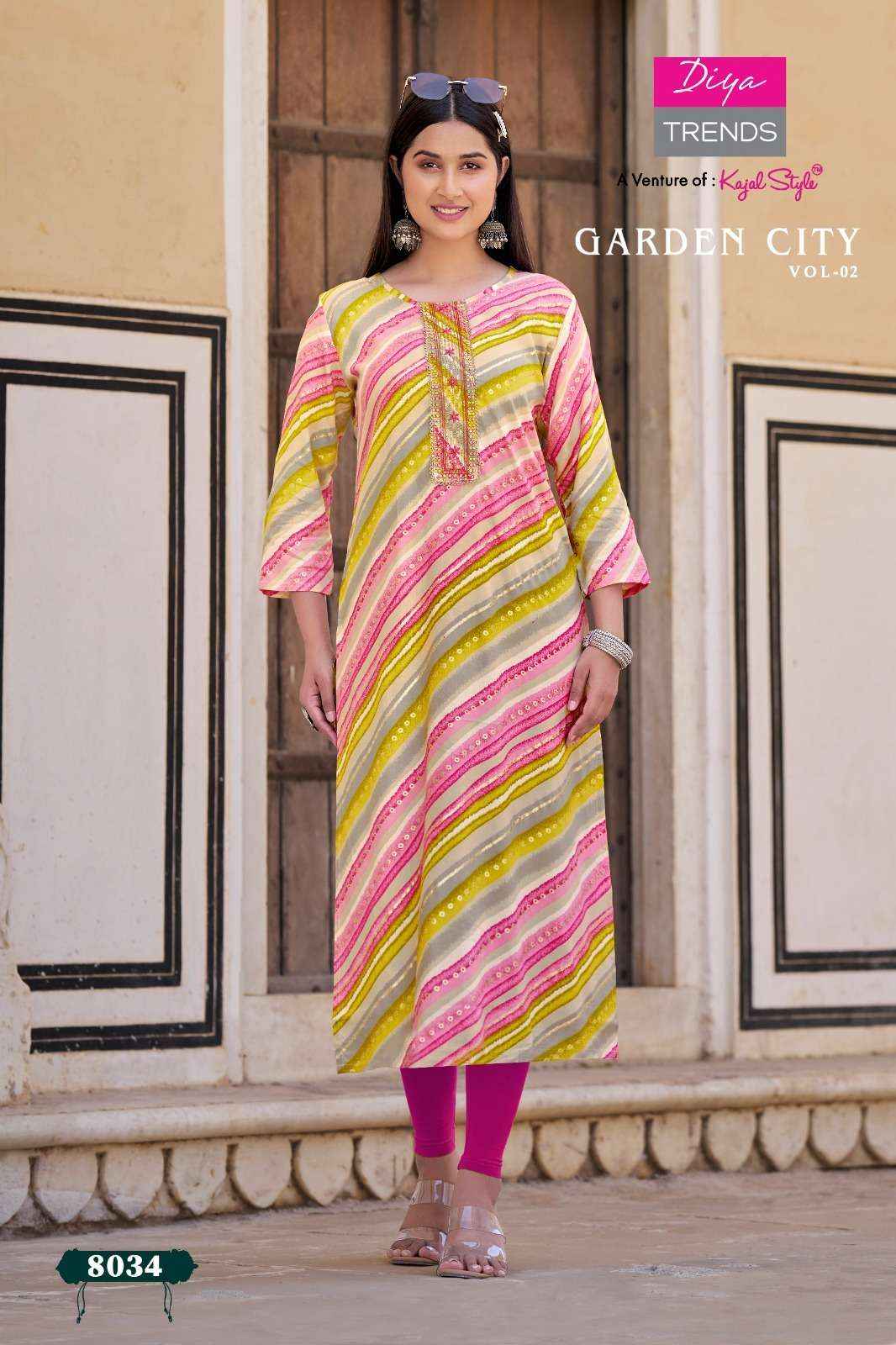 DIYA TRENDS GARDEN CITY VOL 2 RAYON STRAIGHT PATTERN KURTI ( 12 PCS CATALOG )