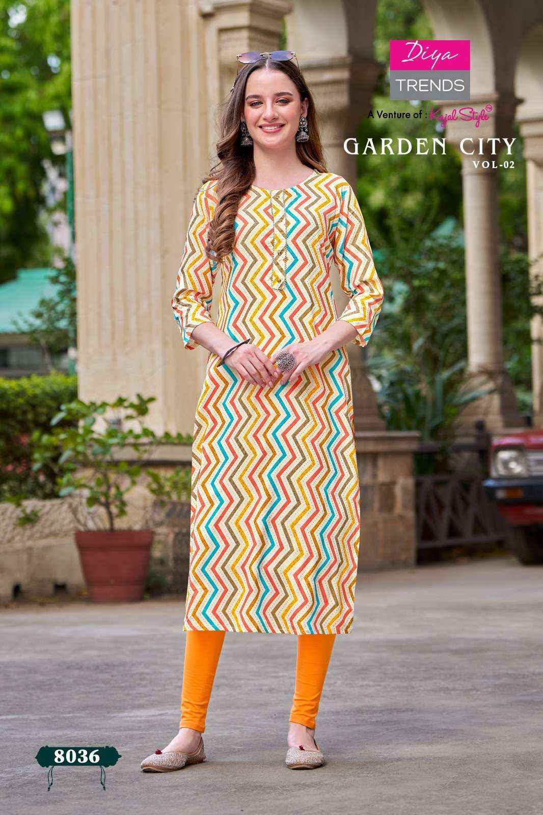 DIYA TRENDS GARDEN CITY VOL 2 RAYON STRAIGHT PATTERN KURTI ( 12 PCS CATALOG )