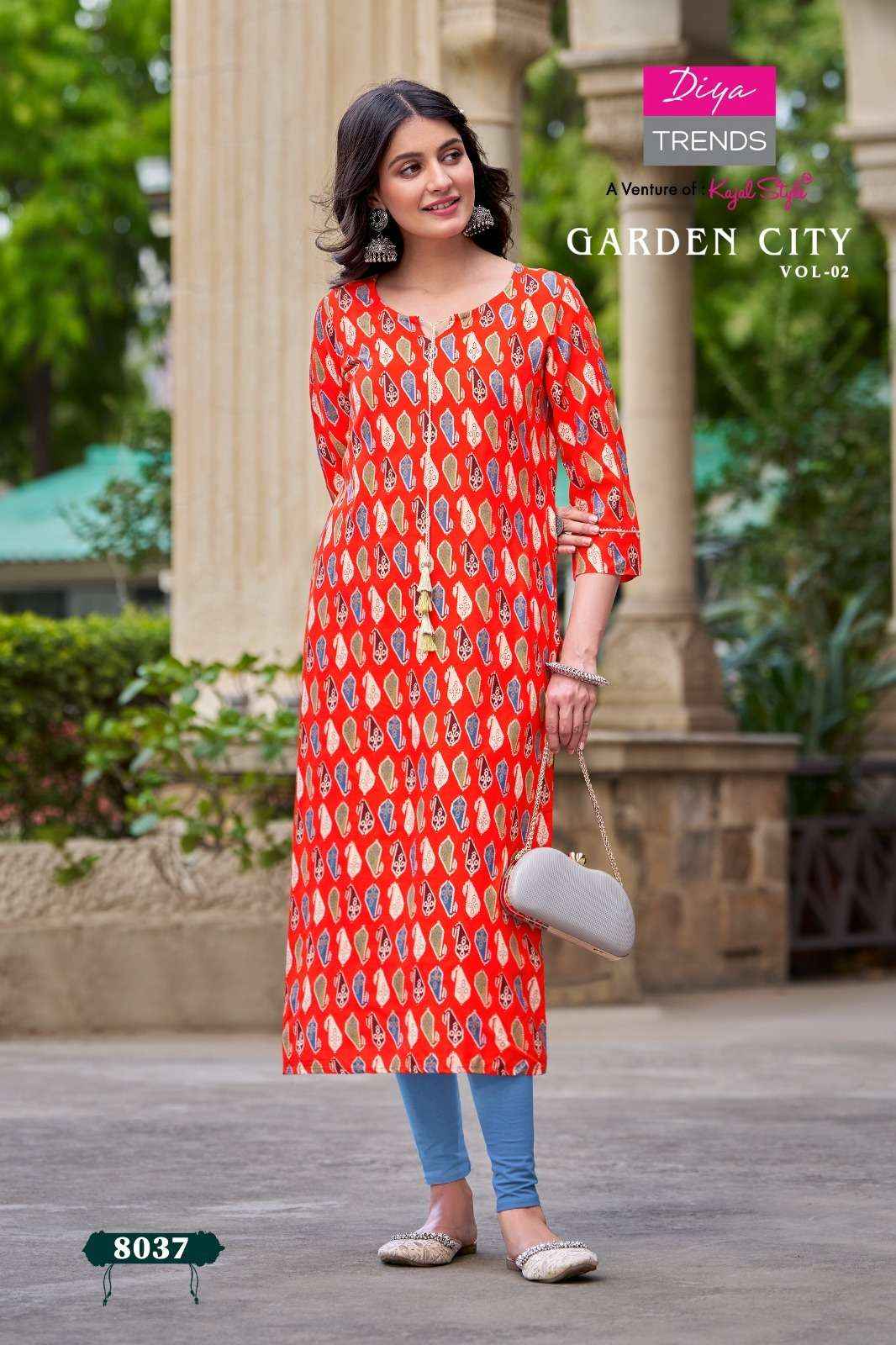 DIYA TRENDS GARDEN CITY VOL 2 RAYON STRAIGHT PATTERN KURTI ( 12 PCS CATALOG )