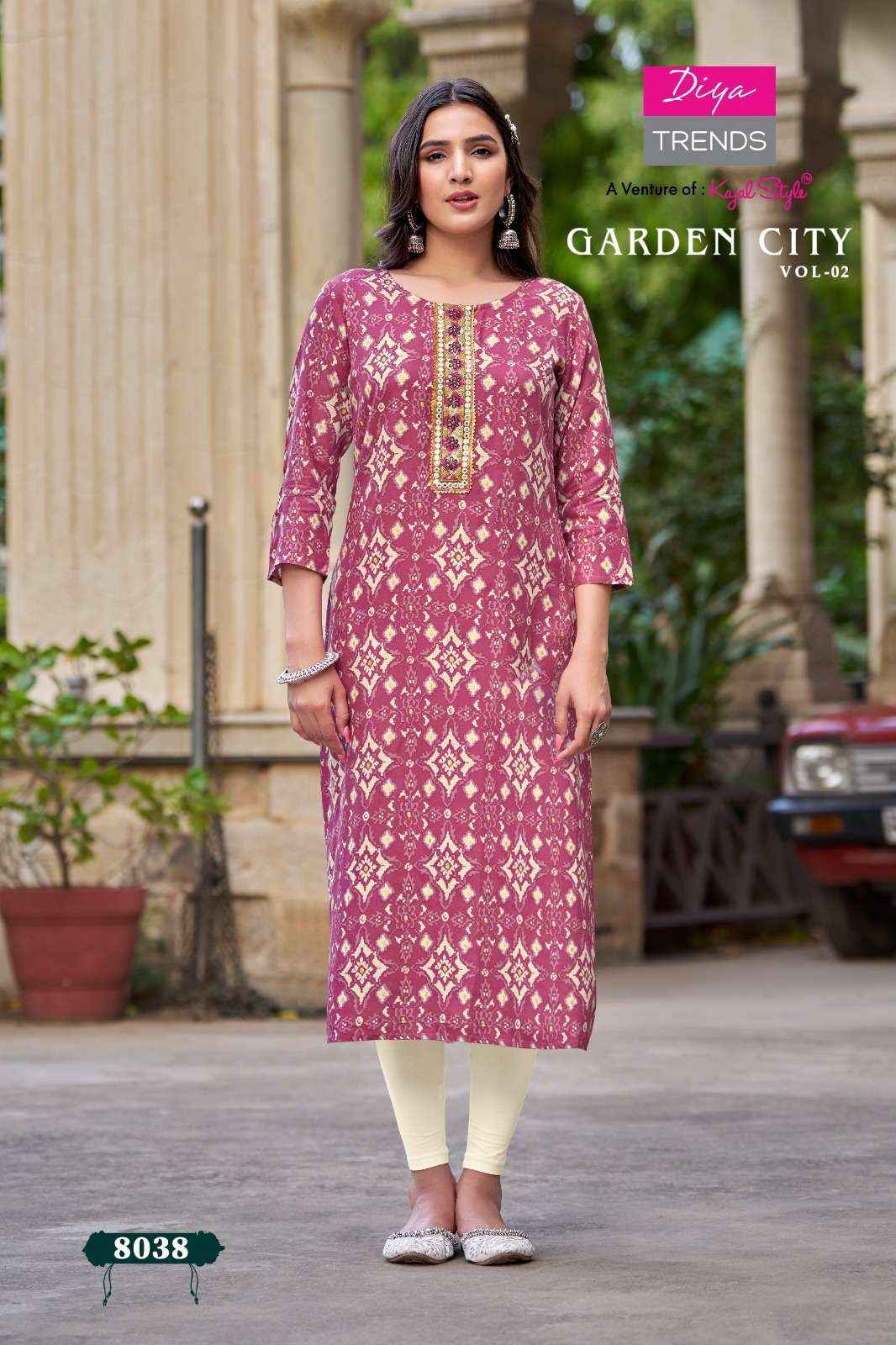 DIYA TRENDS GARDEN CITY VOL 2 RAYON STRAIGHT PATTERN KURTI ( 12 PCS CATALOG )