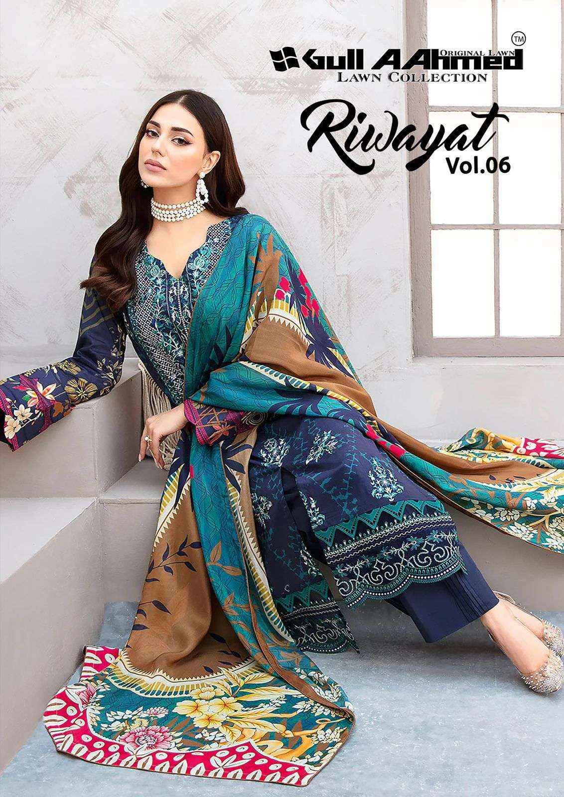 GULL AAHMED RIWAYAT VOL 6 LAWN COTTON PAKISTANI SUITS ( 6 PCS CATALOG )