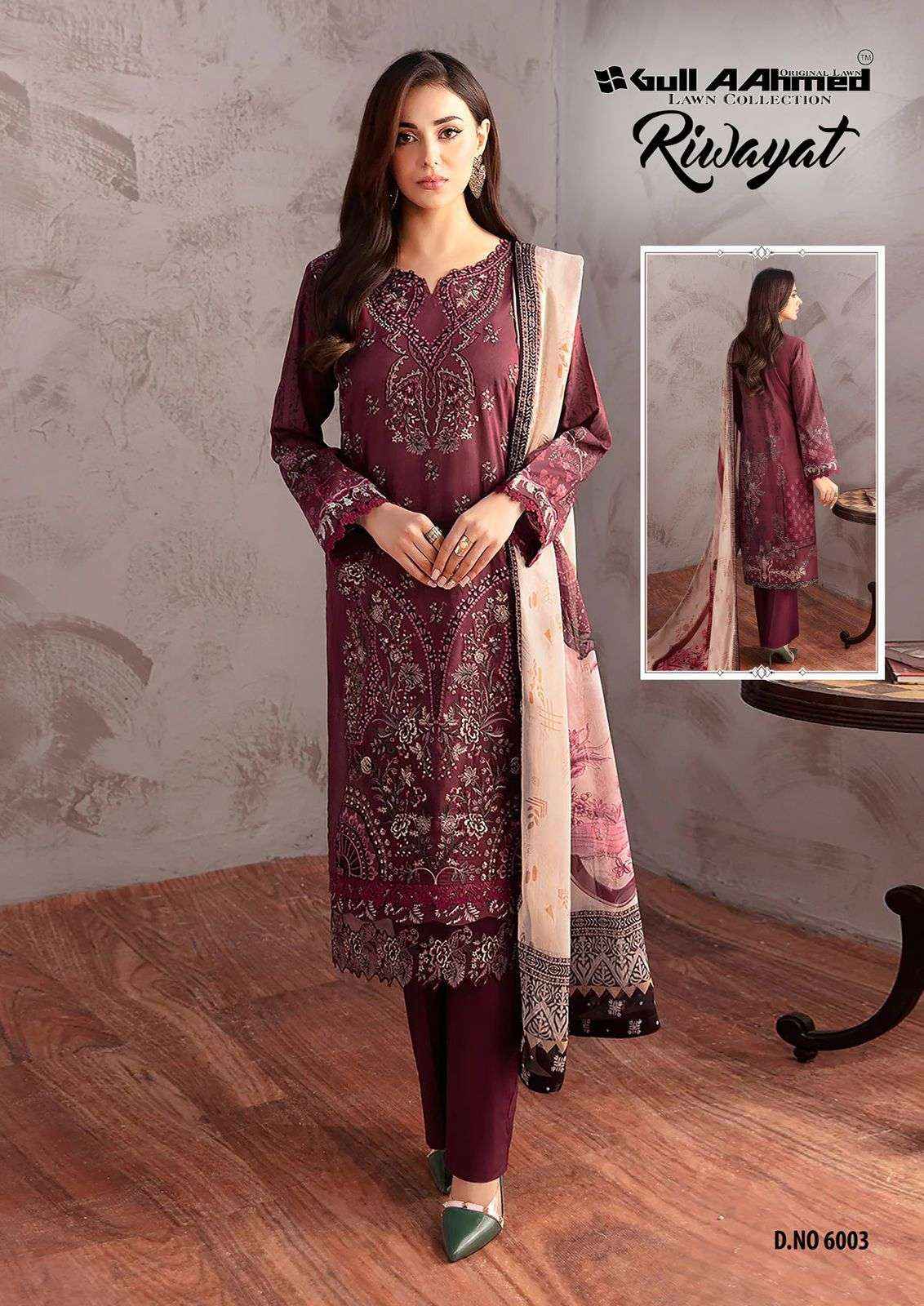 GULL AAHMED RIWAYAT VOL 6 LAWN COTTON PAKISTANI SUITS ( 6 PCS CATALOG )