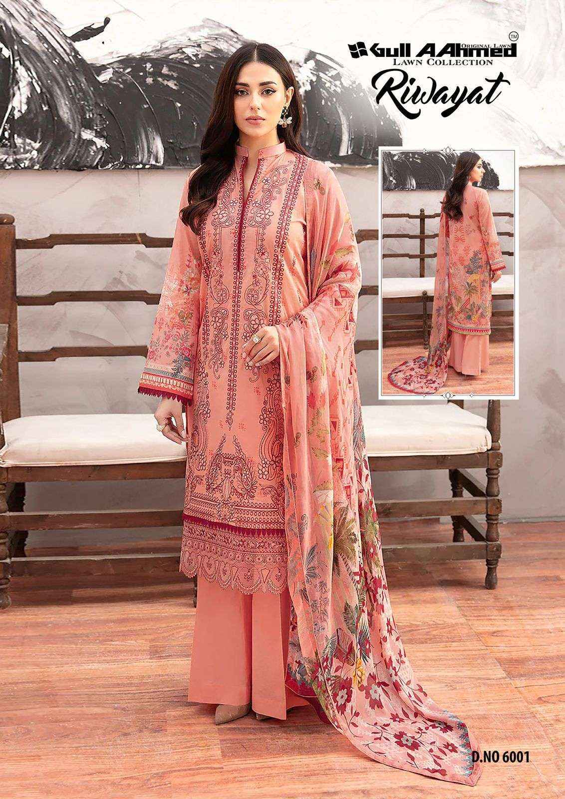 GULL AAHMED RIWAYAT VOL 6 LAWN COTTON PAKISTANI SUITS ( 6 PCS CATALOG )