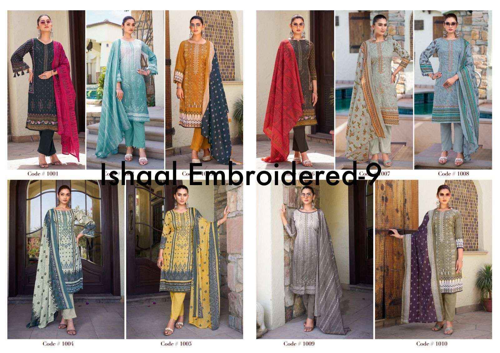 Ishaal Embroidered Vol 9 Cotton Pakistani Suits Wholesale ( 10 Pcs Catalog )