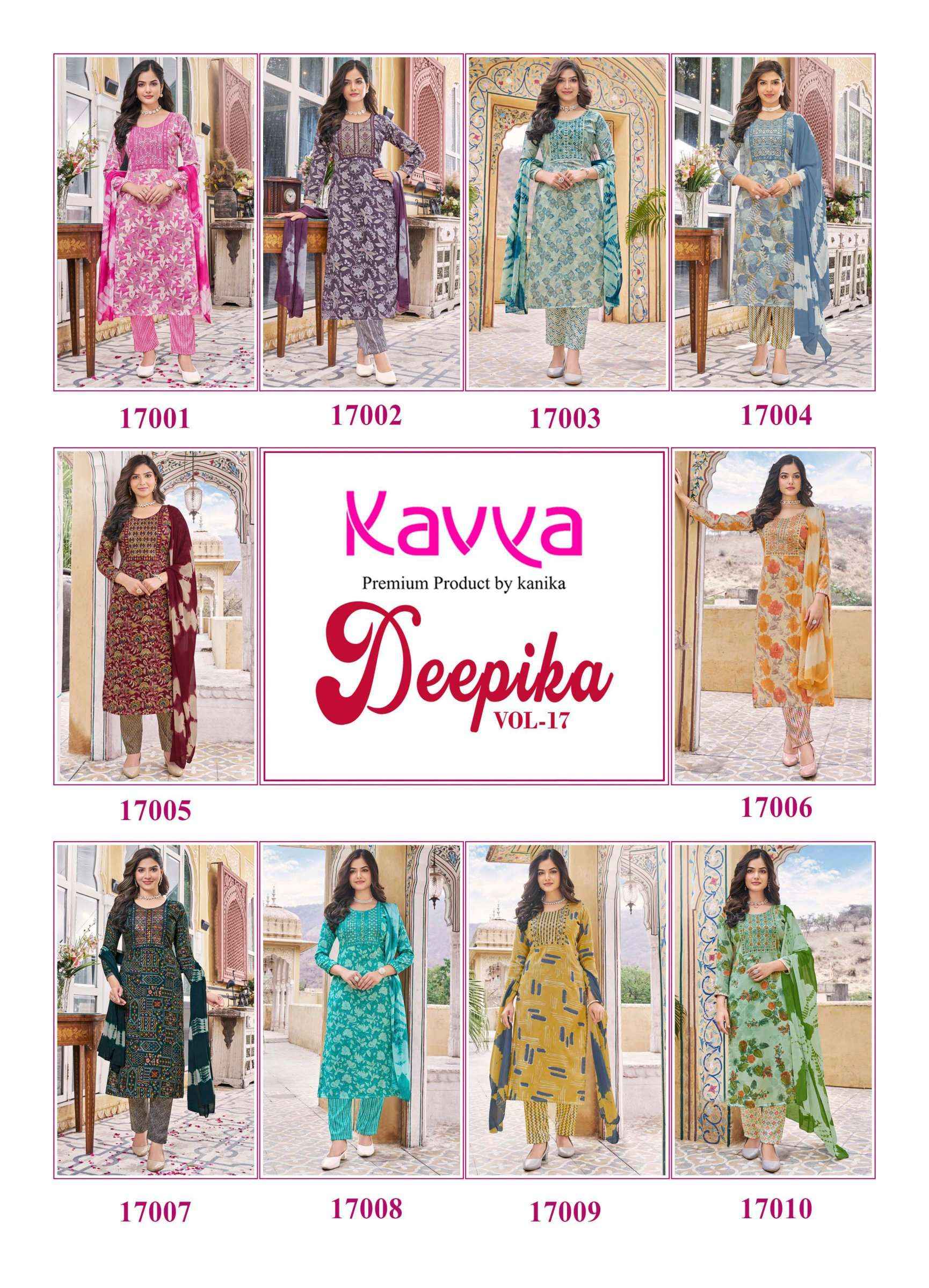 KAVYA DEEPIKA VOL 17 DESIGNER READYMADE SUITS TOP BOTTOM WITH DUPATTA ( 10 PCS CATALOG )