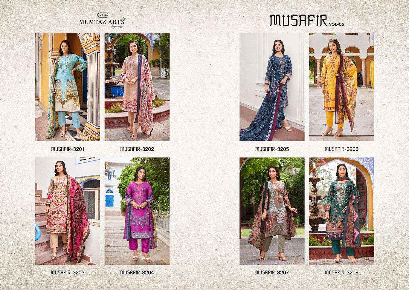 MUMTAZ ARTS MUSAFIR VOL 5 LAWN COTTON DESIGNER SUIT ( 8 PCS CATALOG )