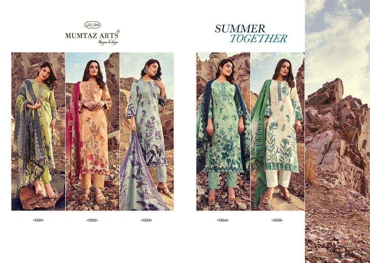 MUMTAZ ARTS SUMMER TOGETHER JAM SATIN SUITS ( 5 PCS CATALOG )