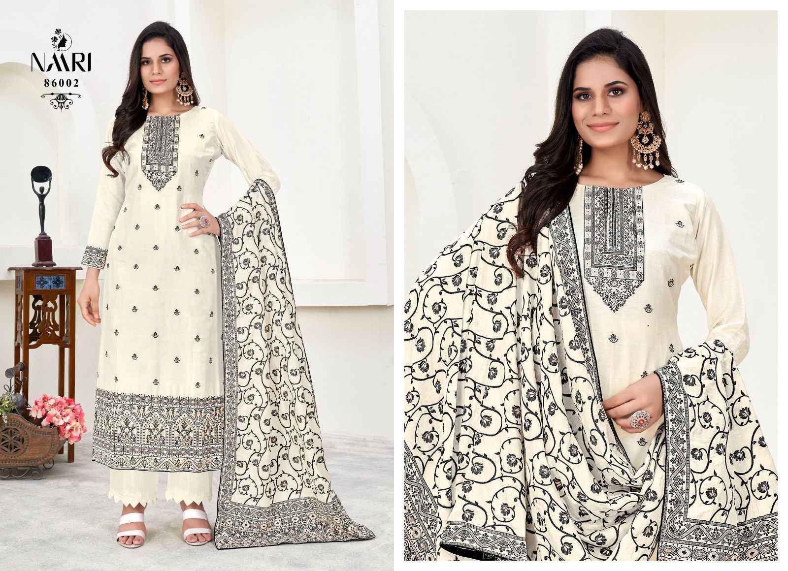 NAARI ZARIN MUSLIN DOLA JACARD BLACK & WHITE DESIGNER SUITS ( 2 PCS CATALOG )