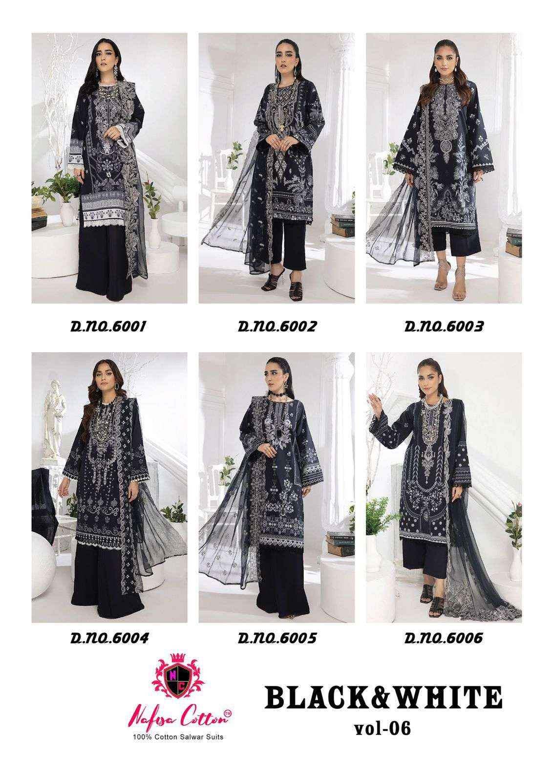 NAFISA COTTON BLACK & WHITE VOL 6 COTTON KARACHI SUIT ( 6 PCS CATALOG )