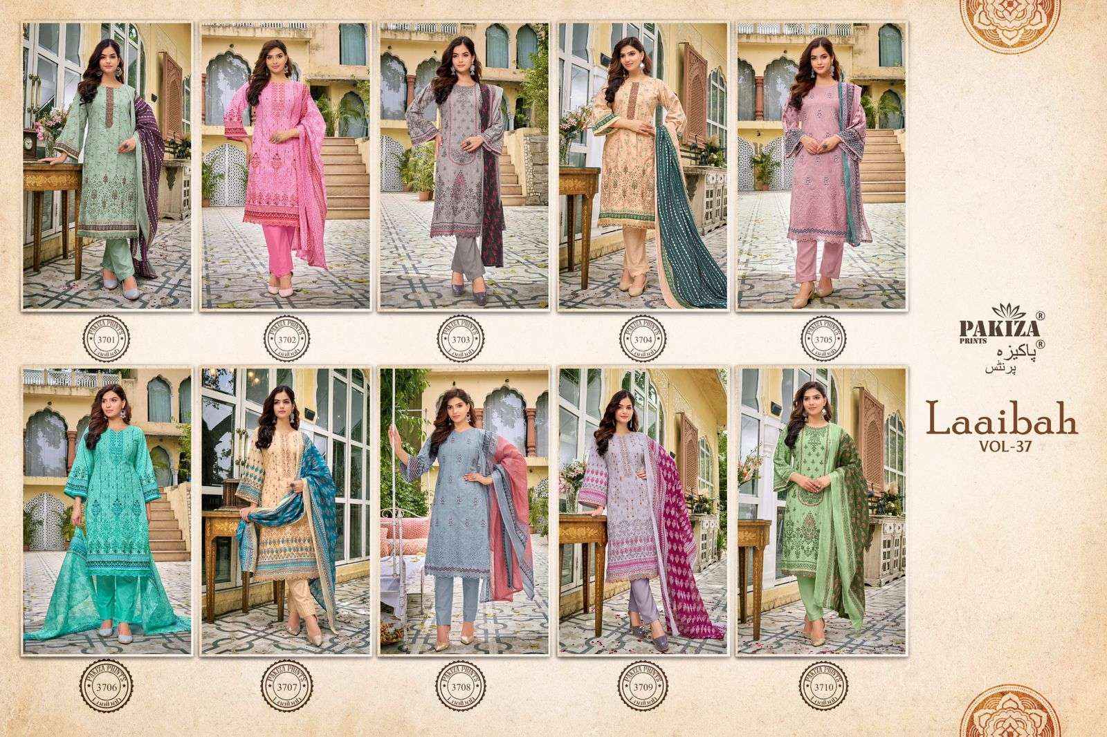 PAKIZA PRINTS LAAIBAH VOL 37 LAWN COTTON KASHMIRI EMBROIDERY SUITS ( 10 PCS CATALOG )