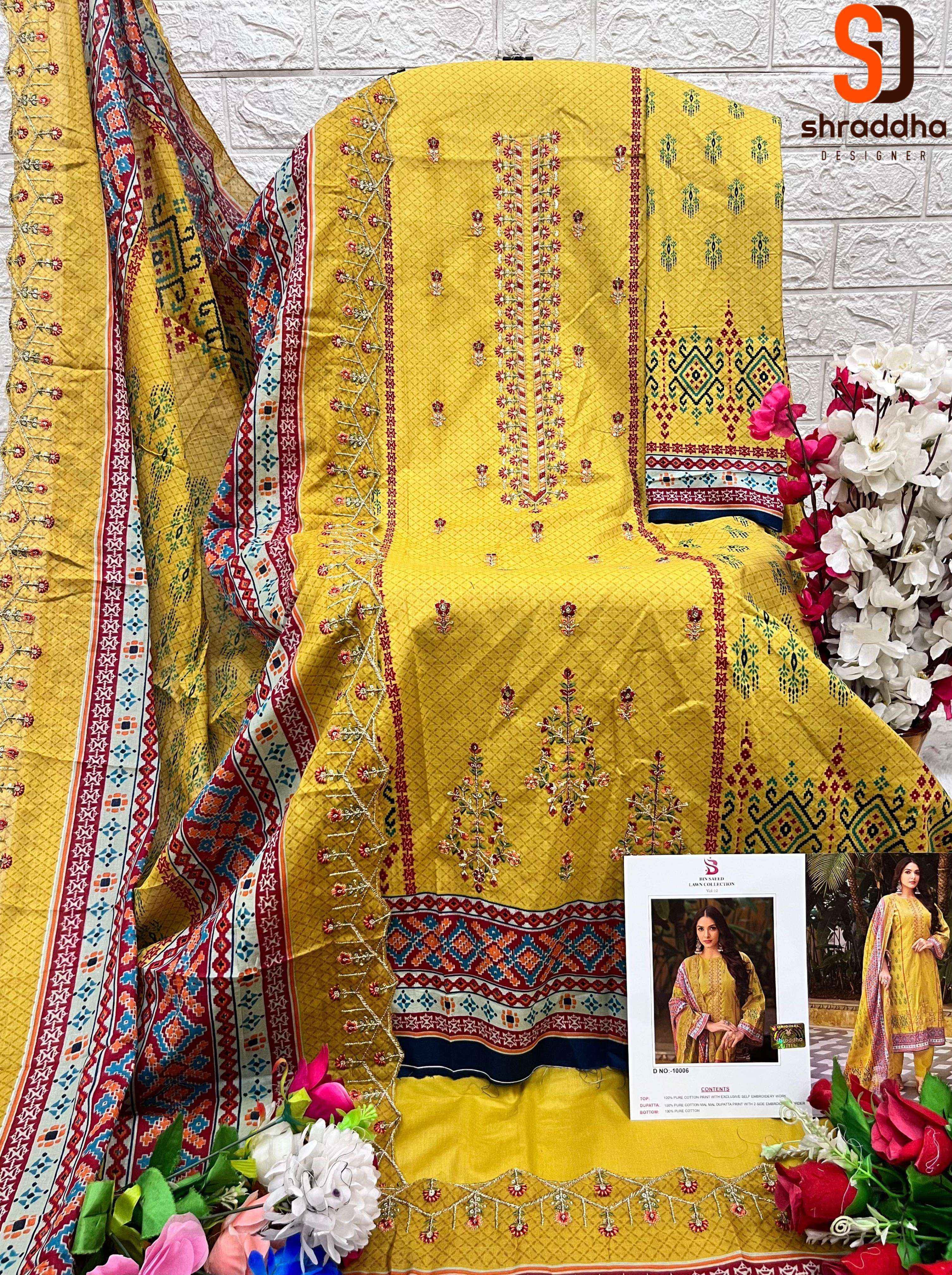 SHARADDHA DESIGNER BIN SAEED LAWN COLLECTION VOL 10 COTTON SUIT ( 8 PCS CATALOG )