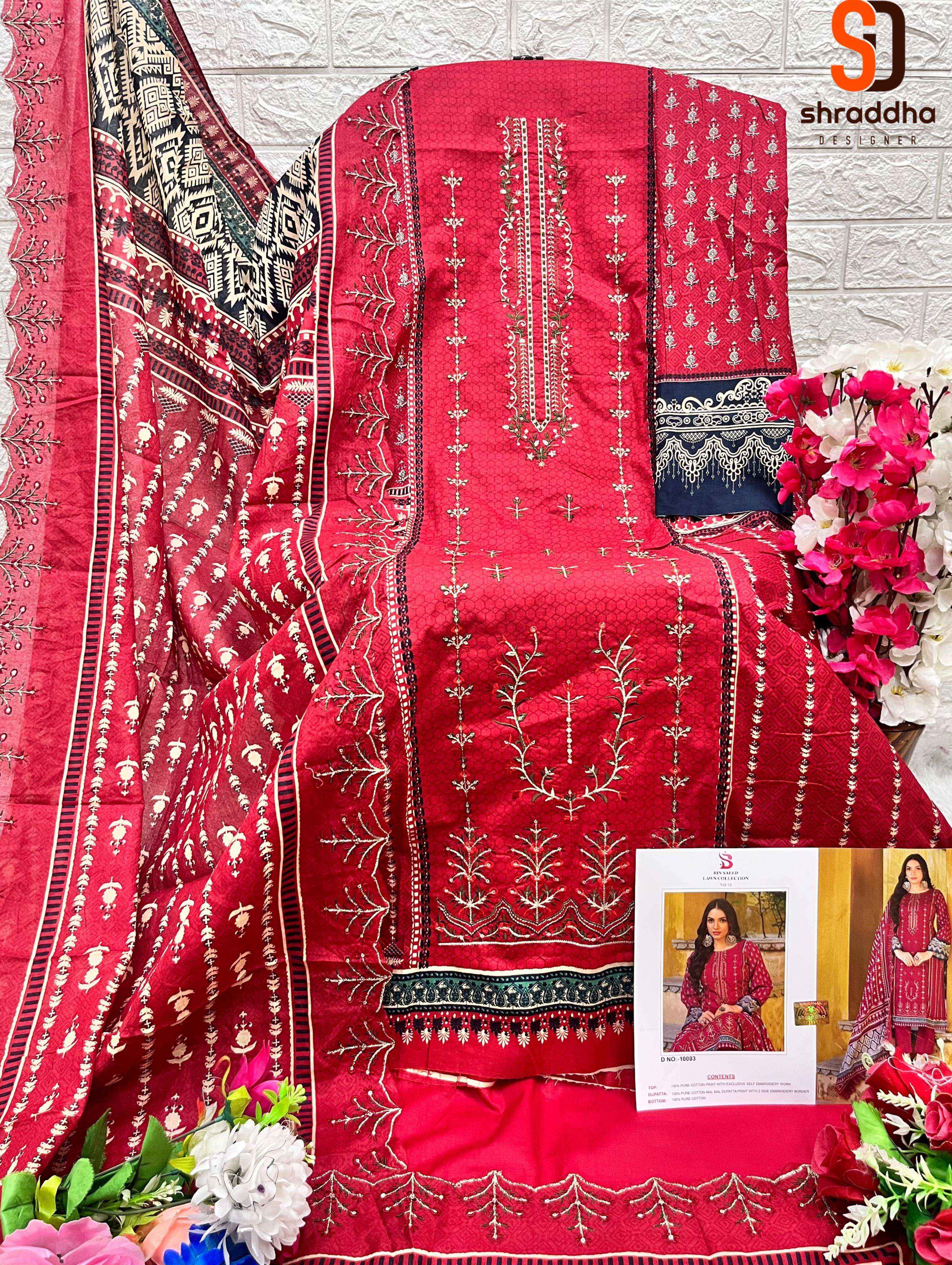 SHARADDHA DESIGNER BIN SAEED LAWN COLLECTION VOL 10 COTTON SUIT ( 8 PCS CATALOG )