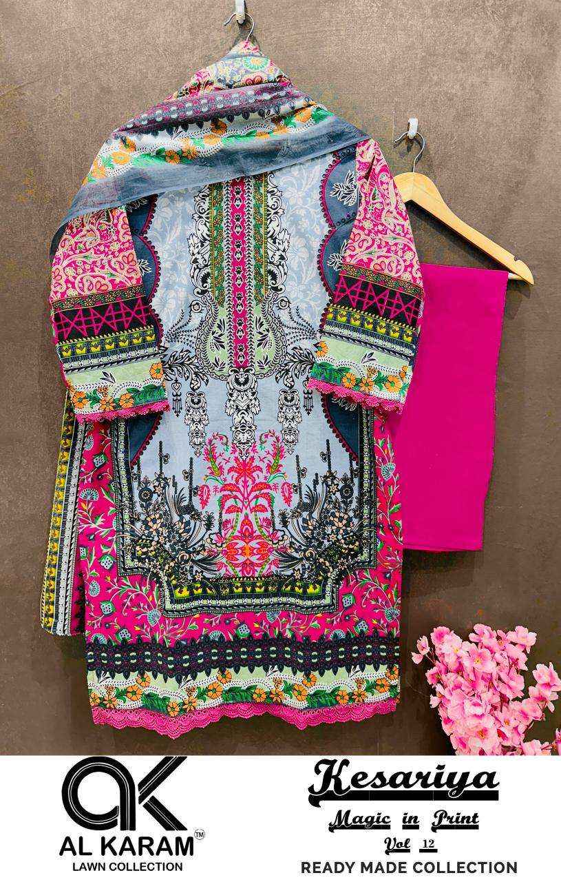 AL KARAM KESARIYA MAGIC IN PRINT VOL 12 READYMADE SUITS ( 6 PCS CATALOG )