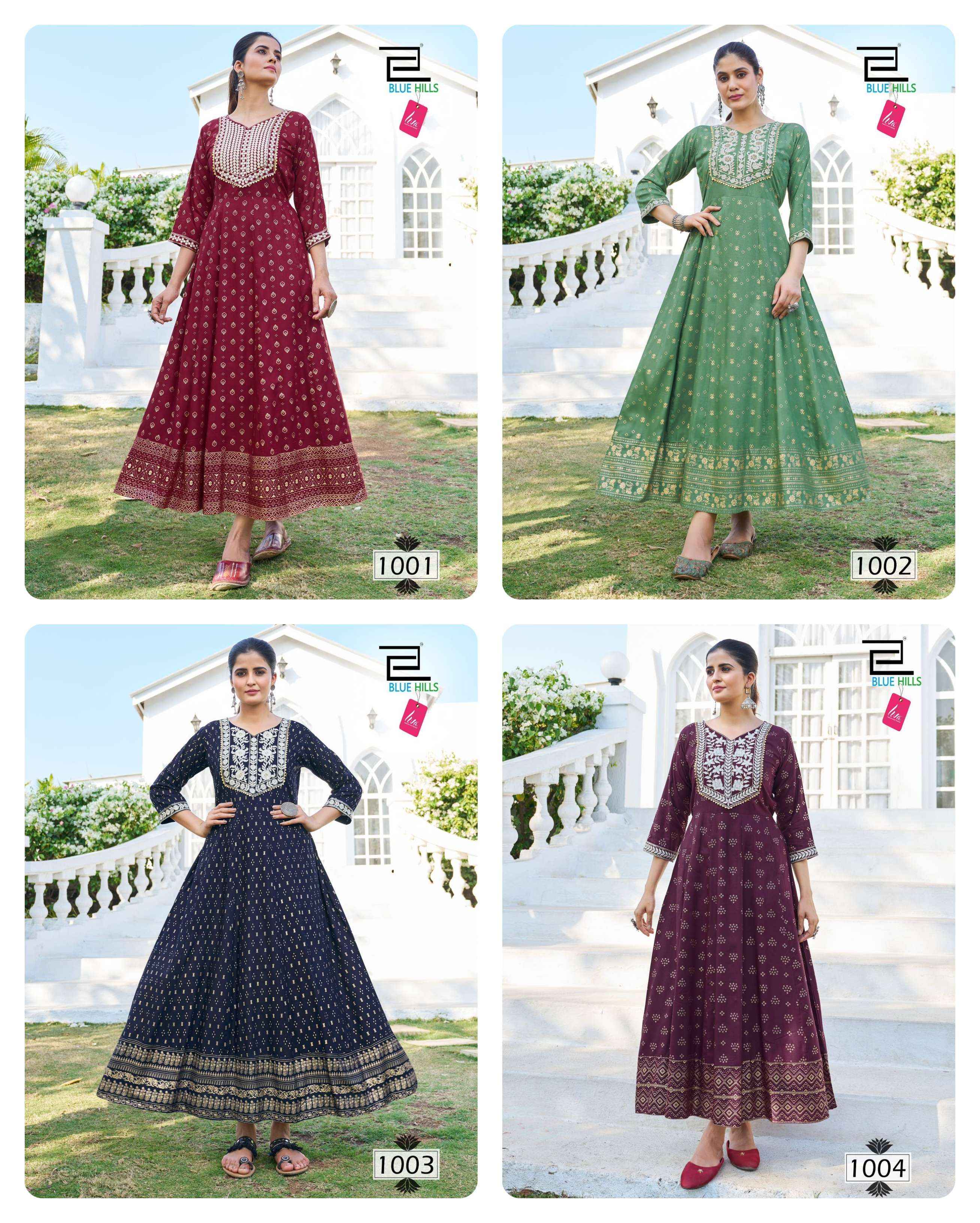 BLUE HILLS BLOCK BUSTER NX RAYON FANCY ANARKALI GOWN ( 4 pcs catalog )