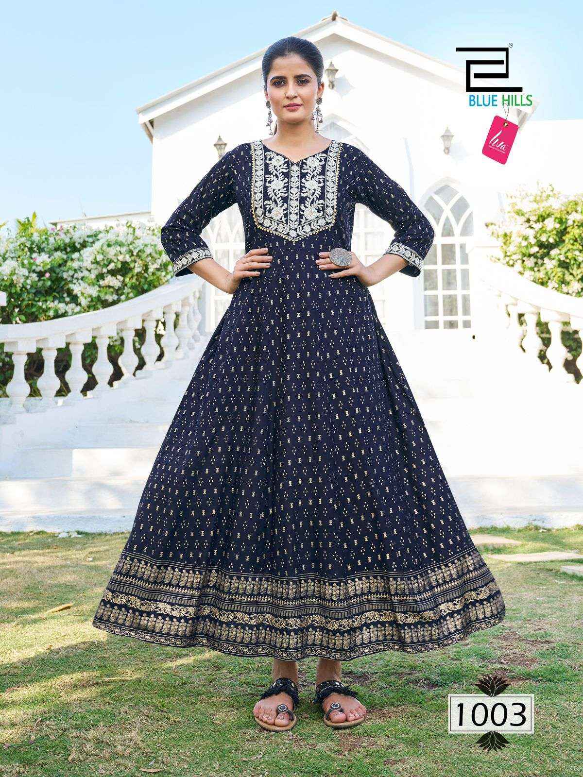 BLUE HILLS BLOCK BUSTER NX RAYON FANCY ANARKALI GOWN ( 4 pcs catalog )