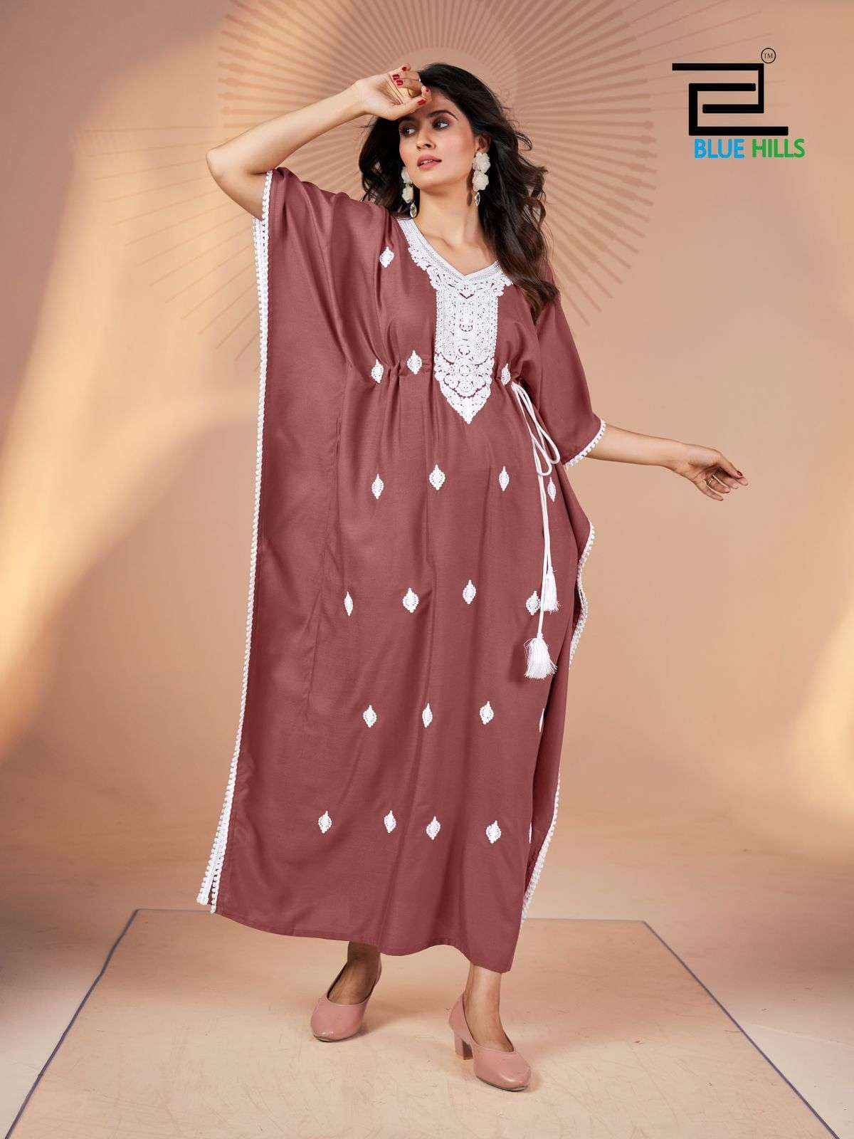 BLUE HILLS HONEY RAYON FANCY WEAR LADIES KAFTAN ( 5 pcs catalog )