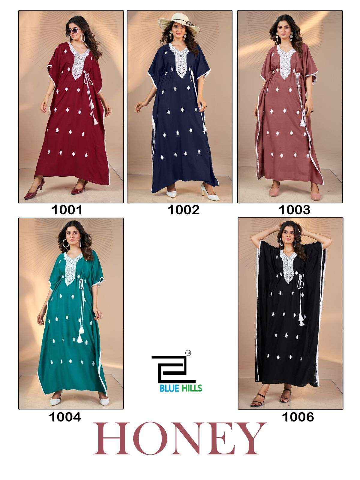 BLUE HILLS HONEY RAYON FANCY WEAR LADIES KAFTAN ( 5 pcs catalog )