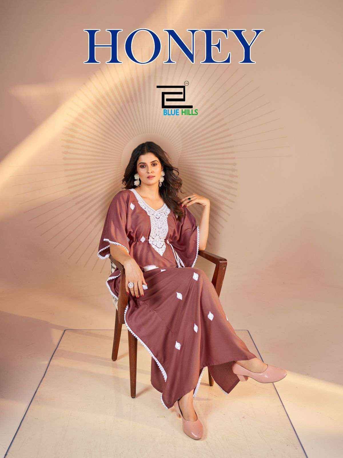 BLUE HILLS HONEY RAYON FANCY WEAR LADIES KAFTAN ( 5 pcs catalog )