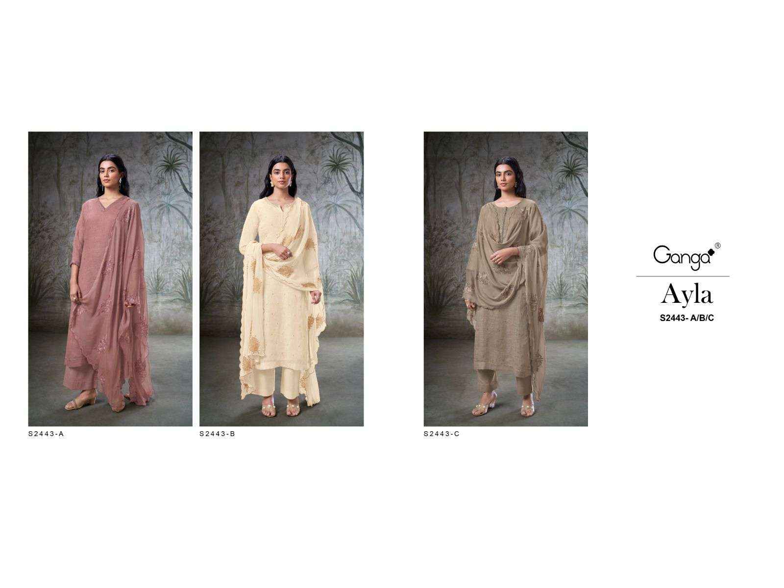 Ganga Fashion Ayla 2443 Pure Linen Suit Latest Catalog Suppliers ( 3 PCS CATALOG )