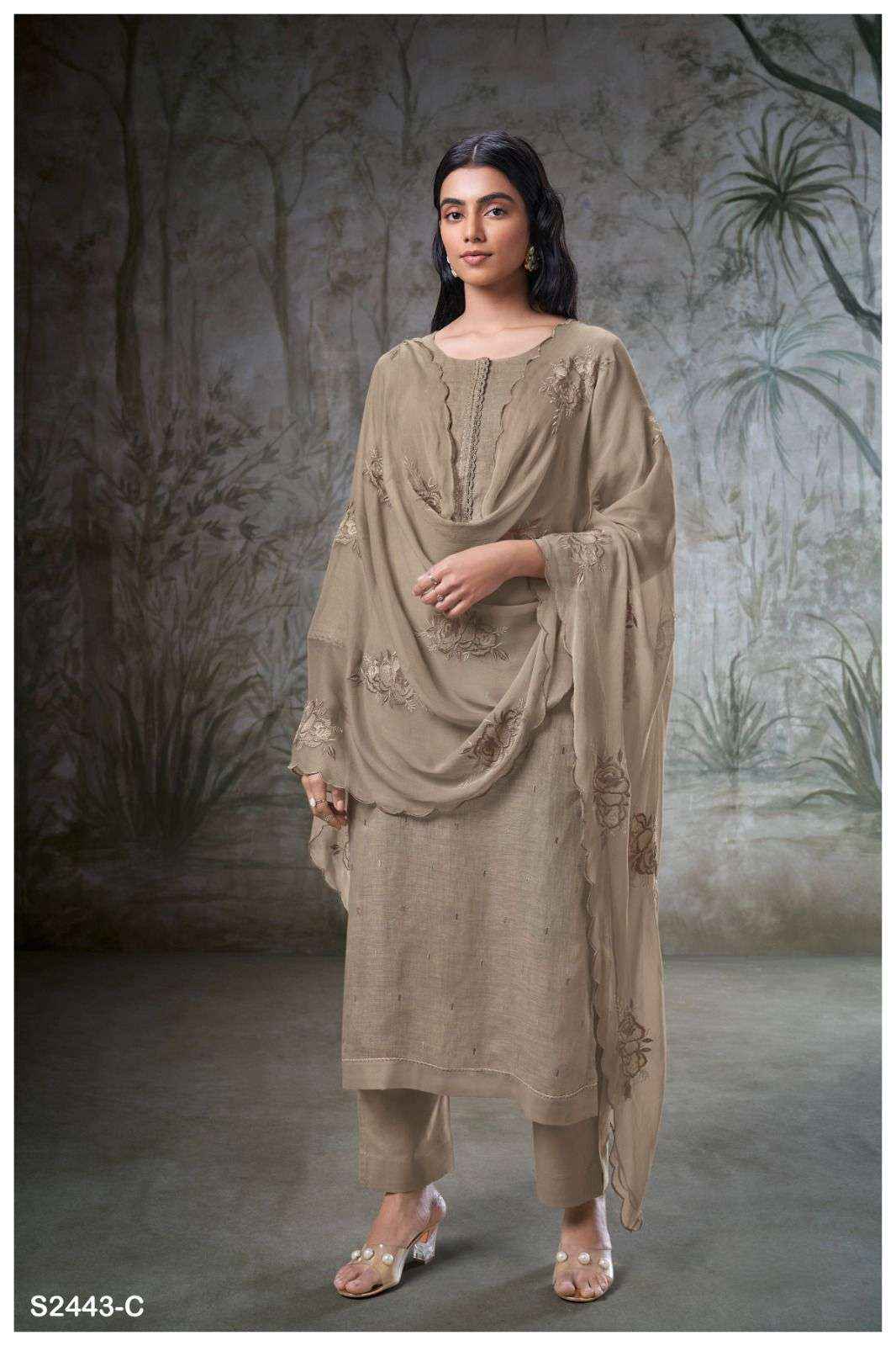 Ganga Fashion Ayla 2443 Pure Linen Suit Latest Catalog Suppliers ( 3 PCS CATALOG )