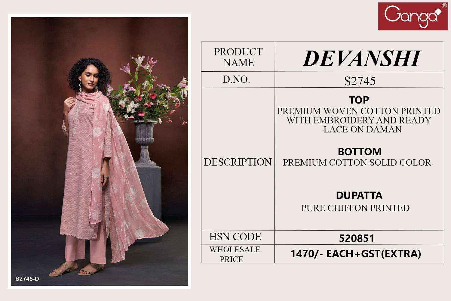 Ganga Fashion Devanshi 2745 Exclusive Woven Cotton Ganga Suit Exporters ( 4 PCS CATALOG )