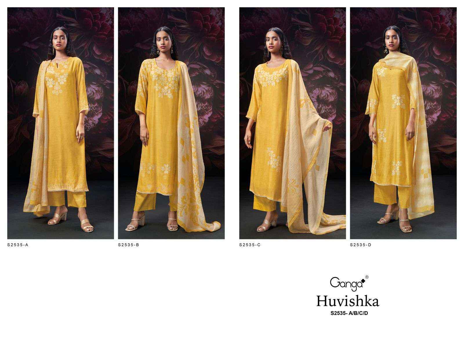 Ganga Fashion Huvishka 2535 Fancy Bemberg Silk Ladies Suit Supplier ( 4 PCS CATALOG )